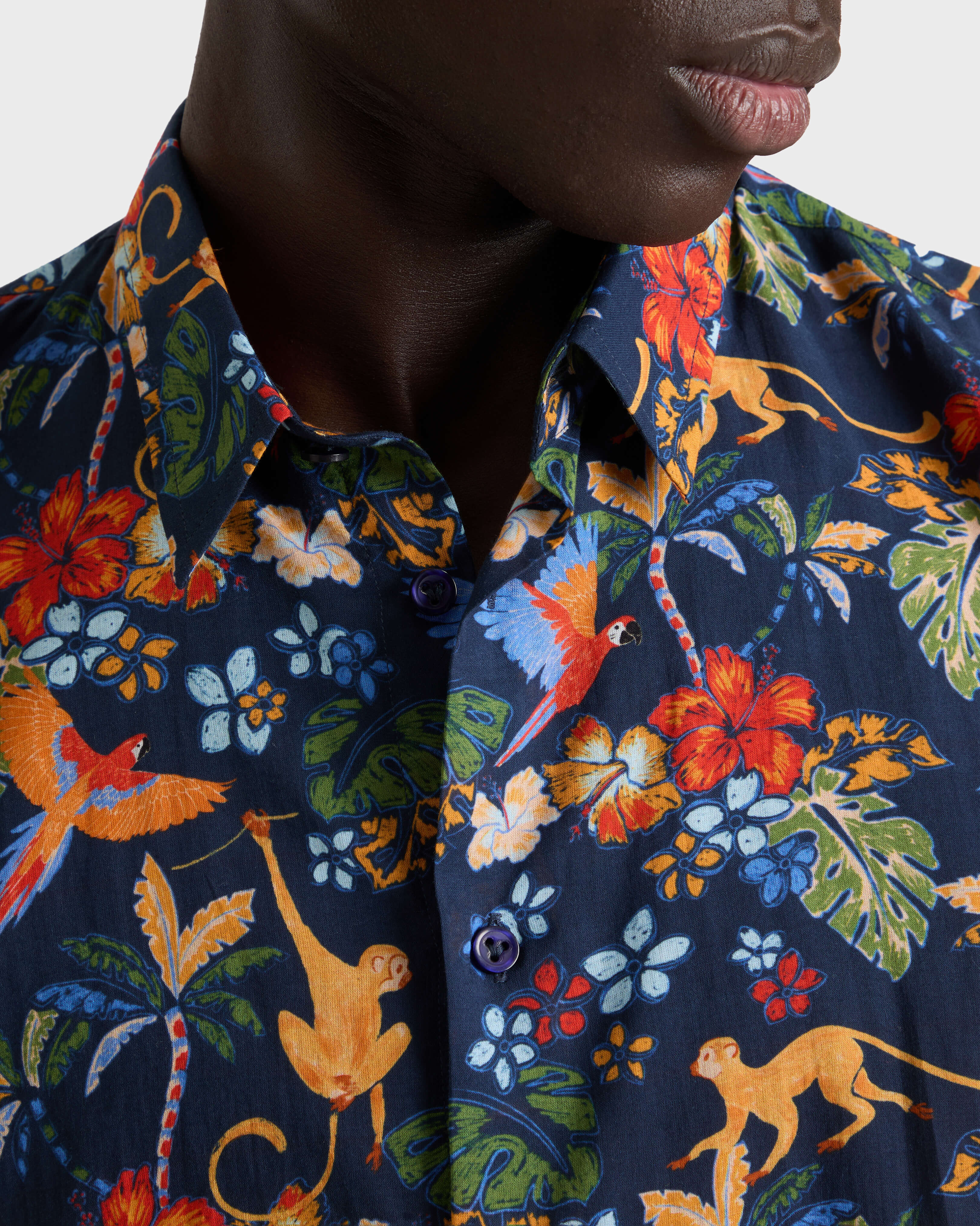 Camisa de gasa de algodón con estampado Salvador para hombre AZUL MARINO supp1 view