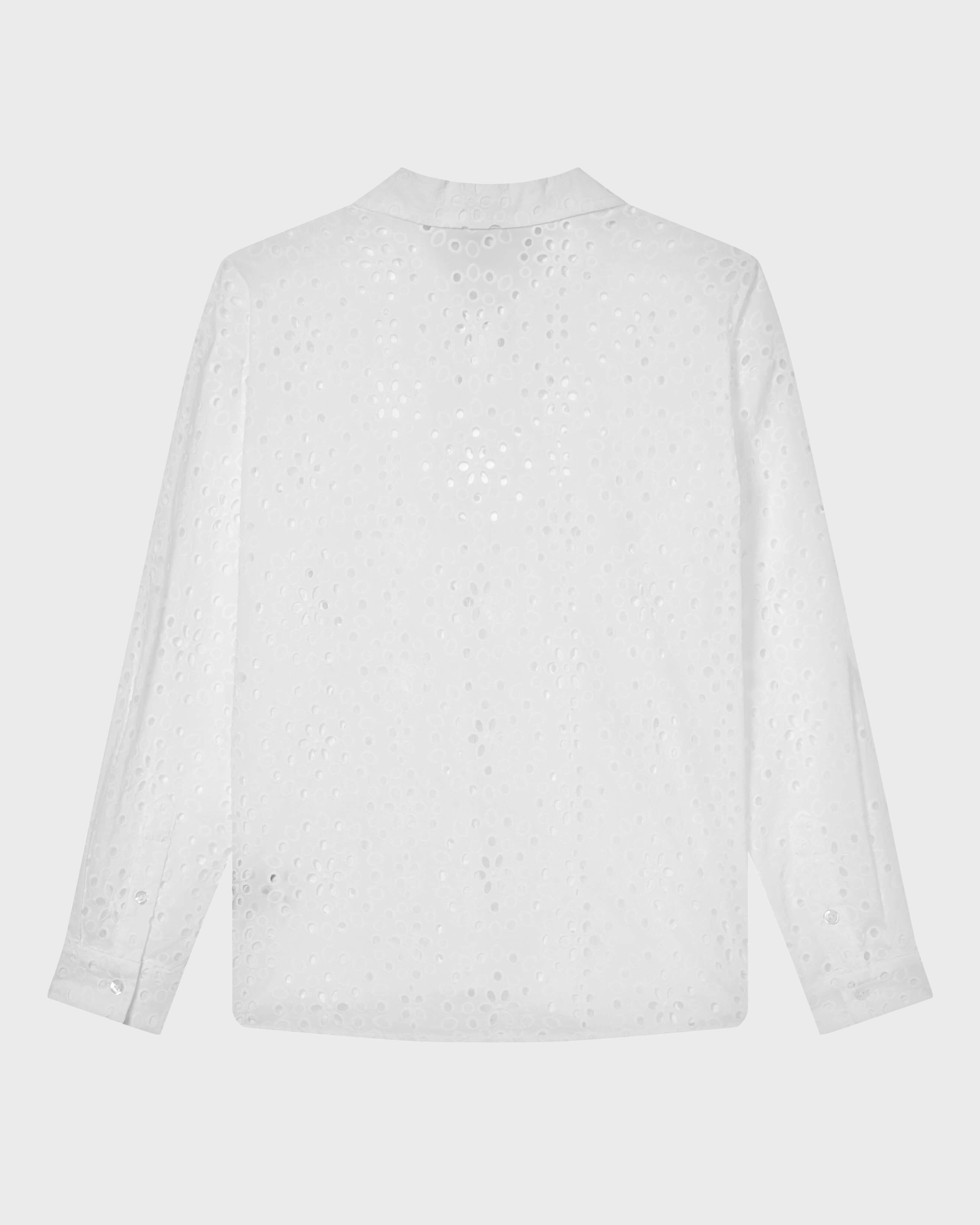 Camisa de Bordado Suizo Floral para mujer BLANCO back view