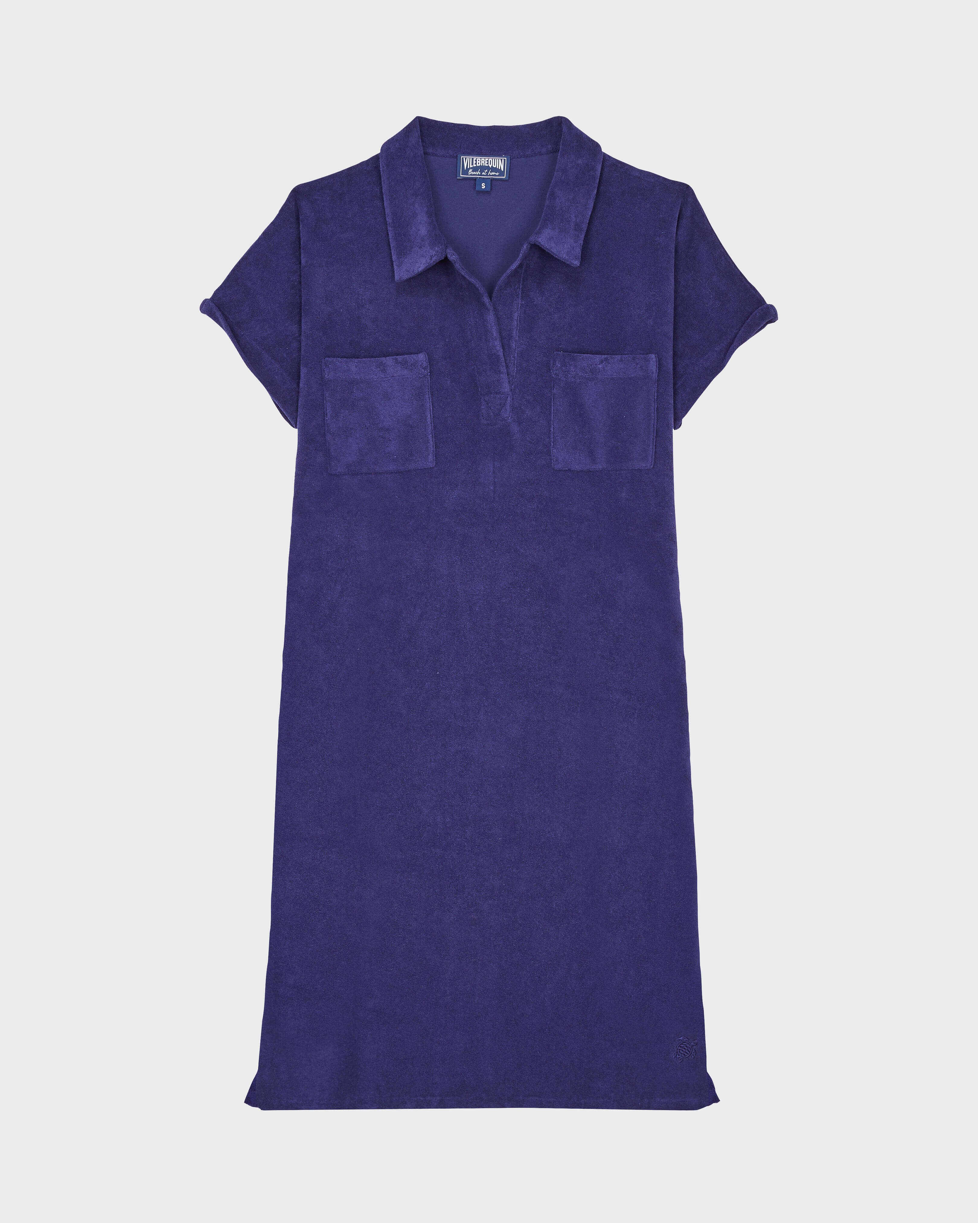 Women Terry Polo Dress Solid MIDNIGHT front view