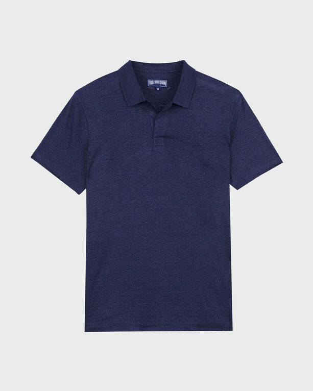Vilebrequin - Men Linen Jersey Polo Shirt Solid - Polo - Pyramid - Blue - Size XXXL