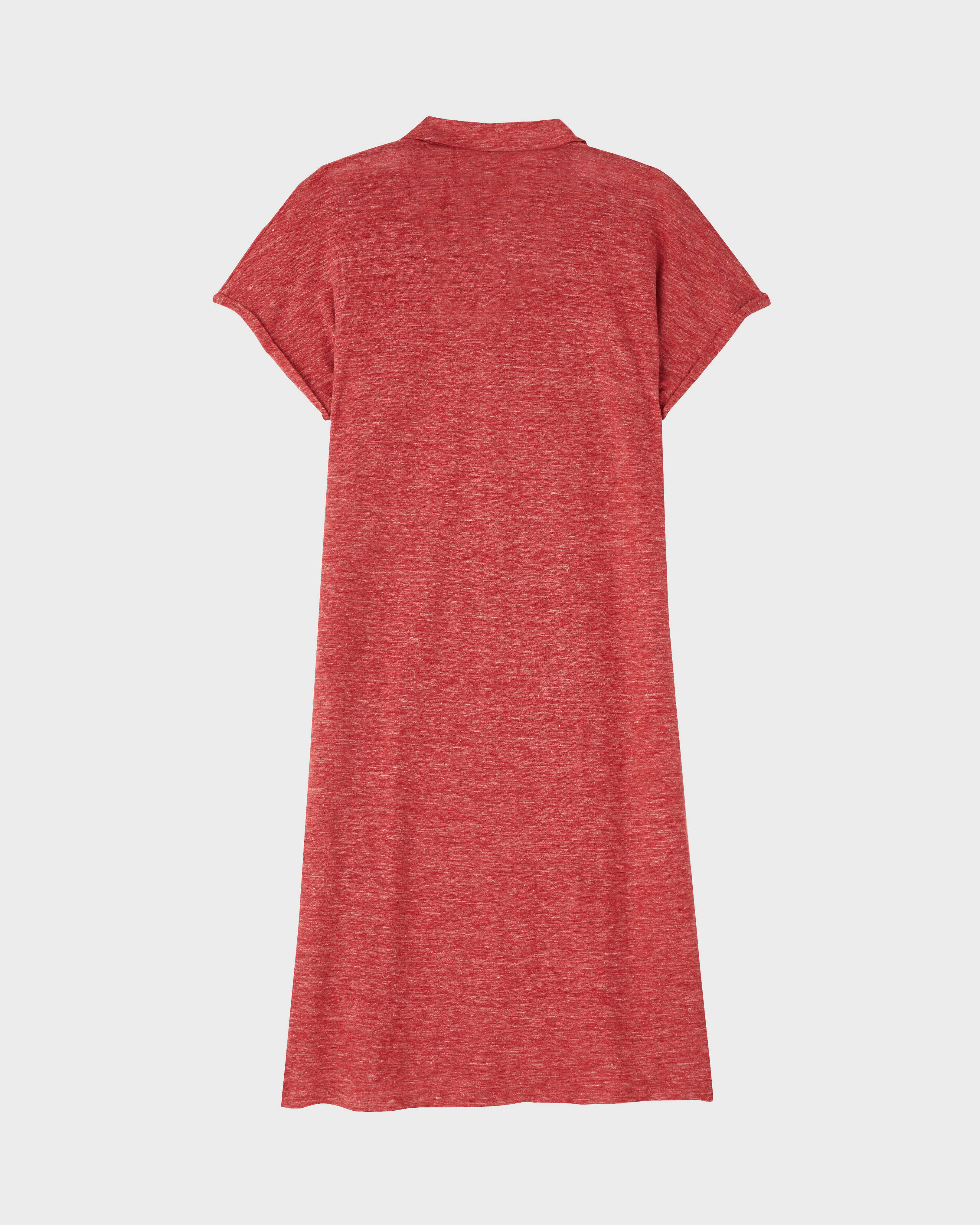 Women Linen Long Polo Dress Solid CHINA RED back view