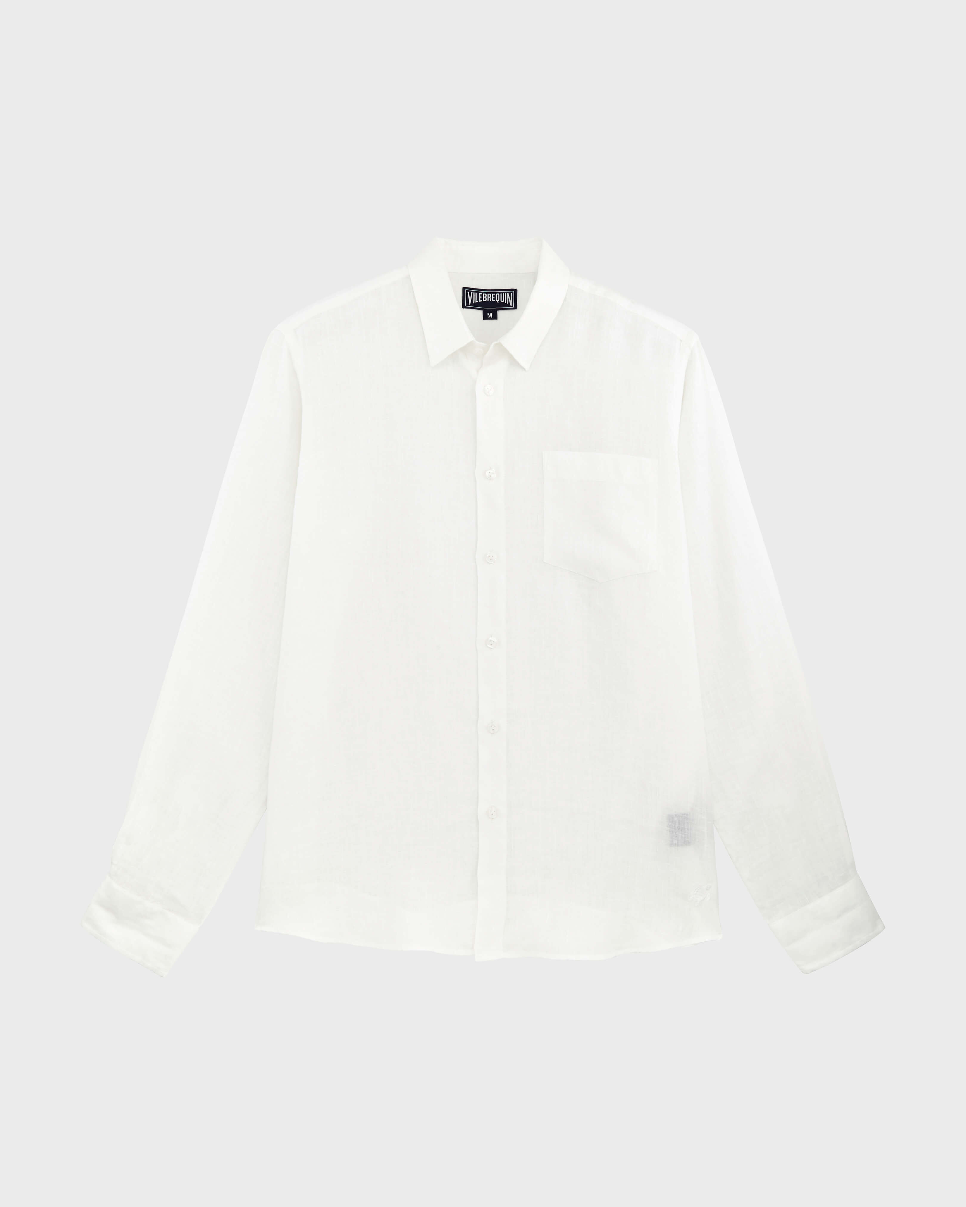 Camicia uomo in lino tinta unita BIANCO front view