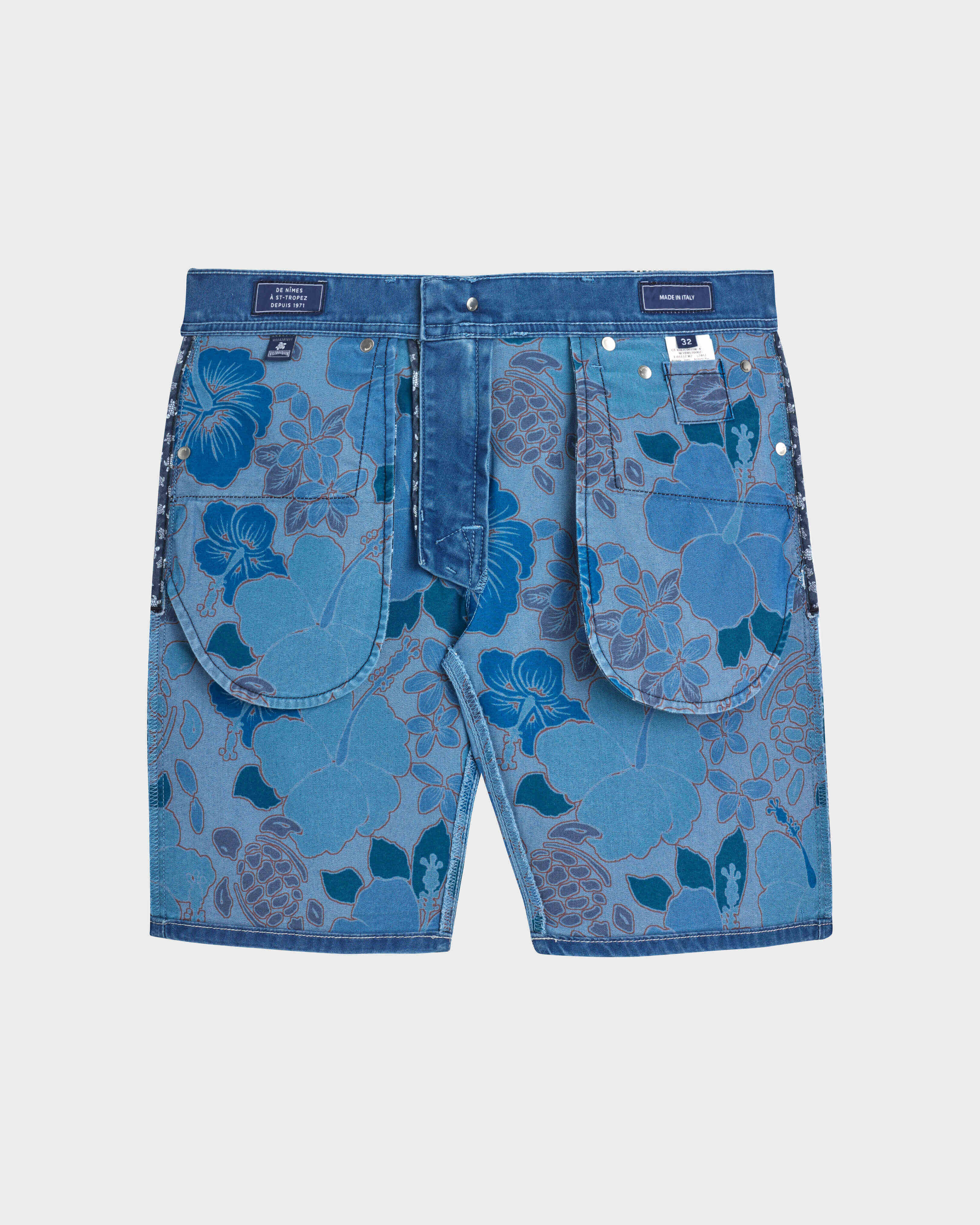 Bermudas vaqueras con cinco bolsillos y estampado Tropical Turtles para hombre MED DENIM W2 look1 view