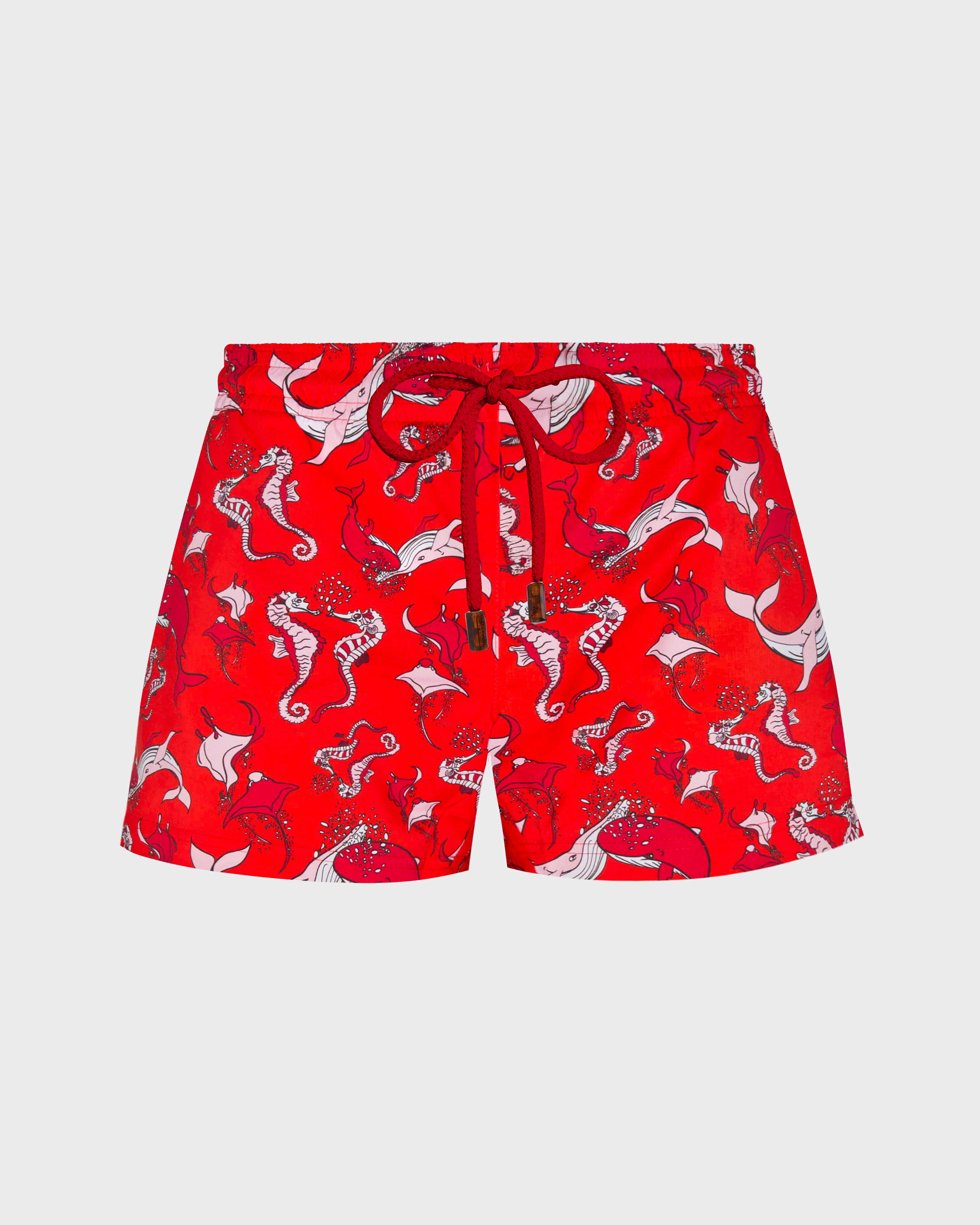 Women Swim Shorts Whales Love POPPY RED front view