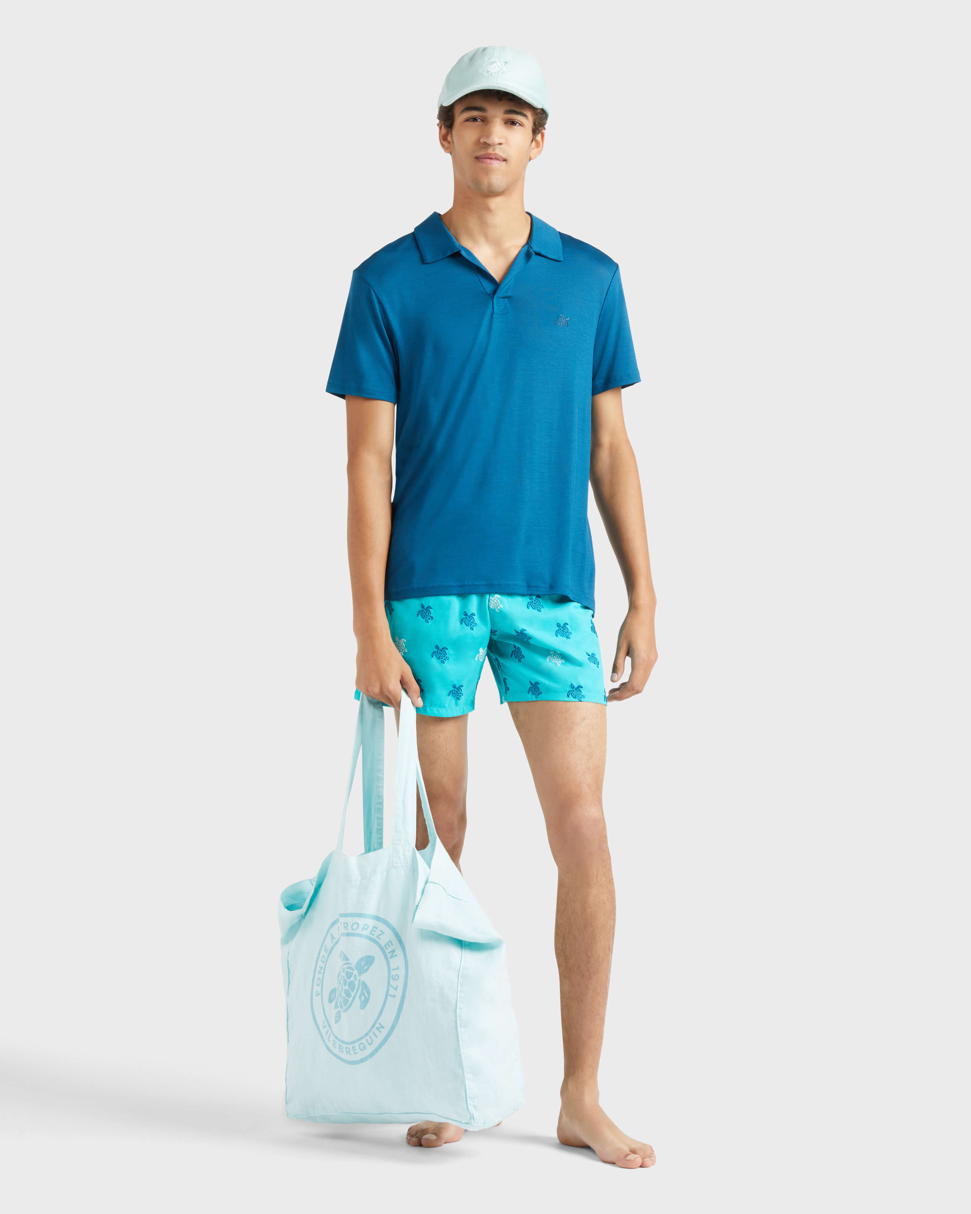 Men Tencel Polo Shirt Solid PEACOCK supp1 view