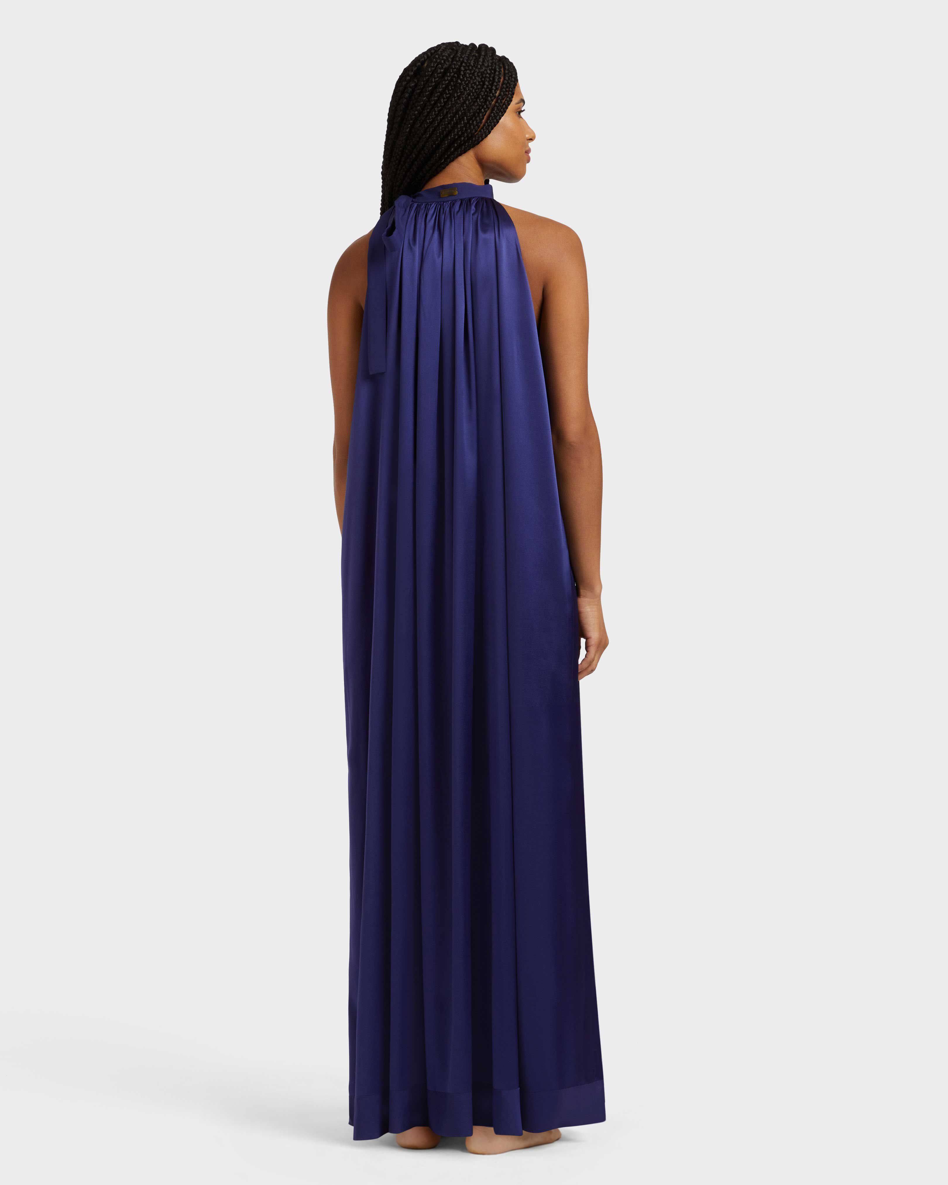 Robe longue satin de soie femme unie MINUIT backworn view