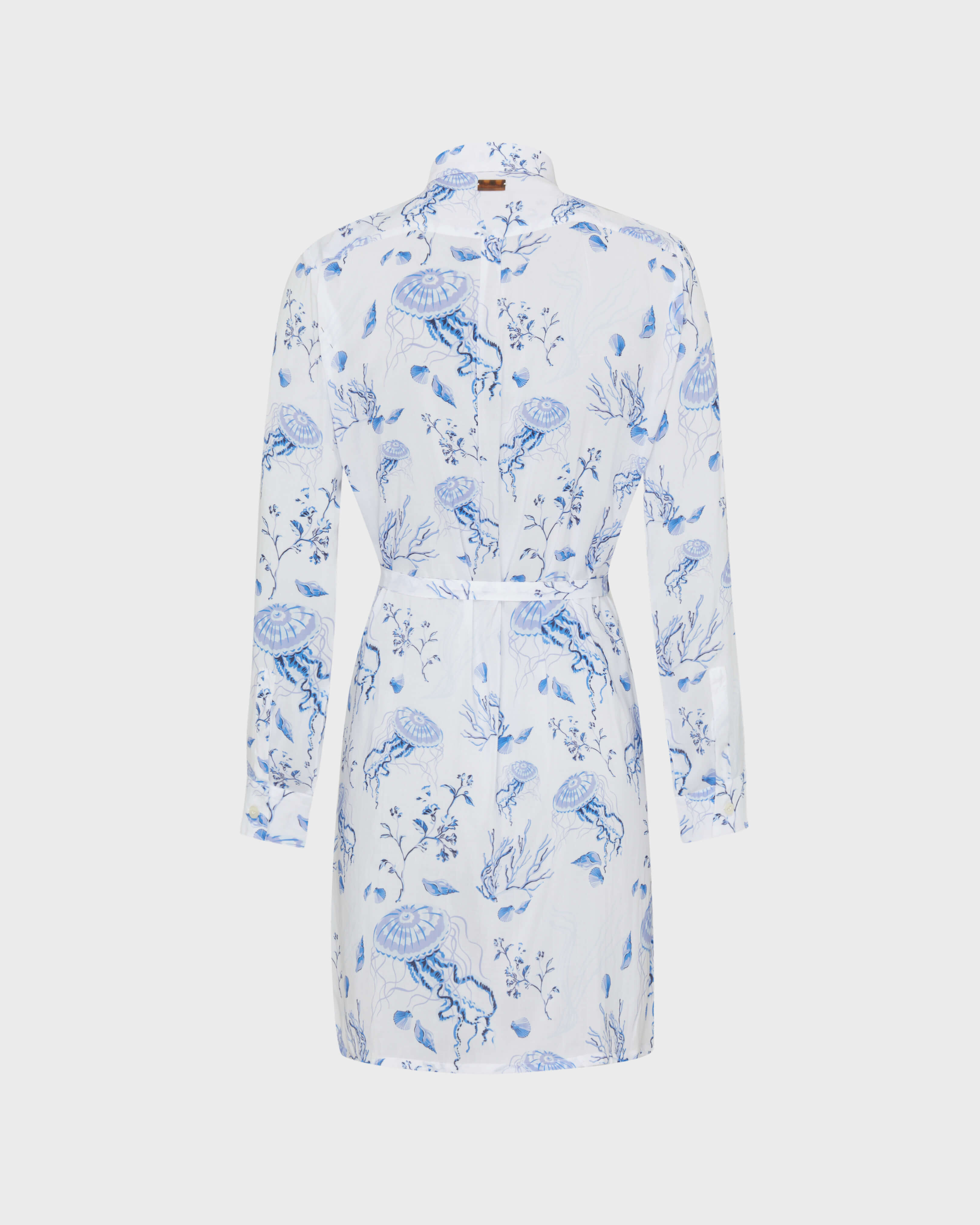 Women Viscose Shirt Dress Medusa and Shells WHITE back view