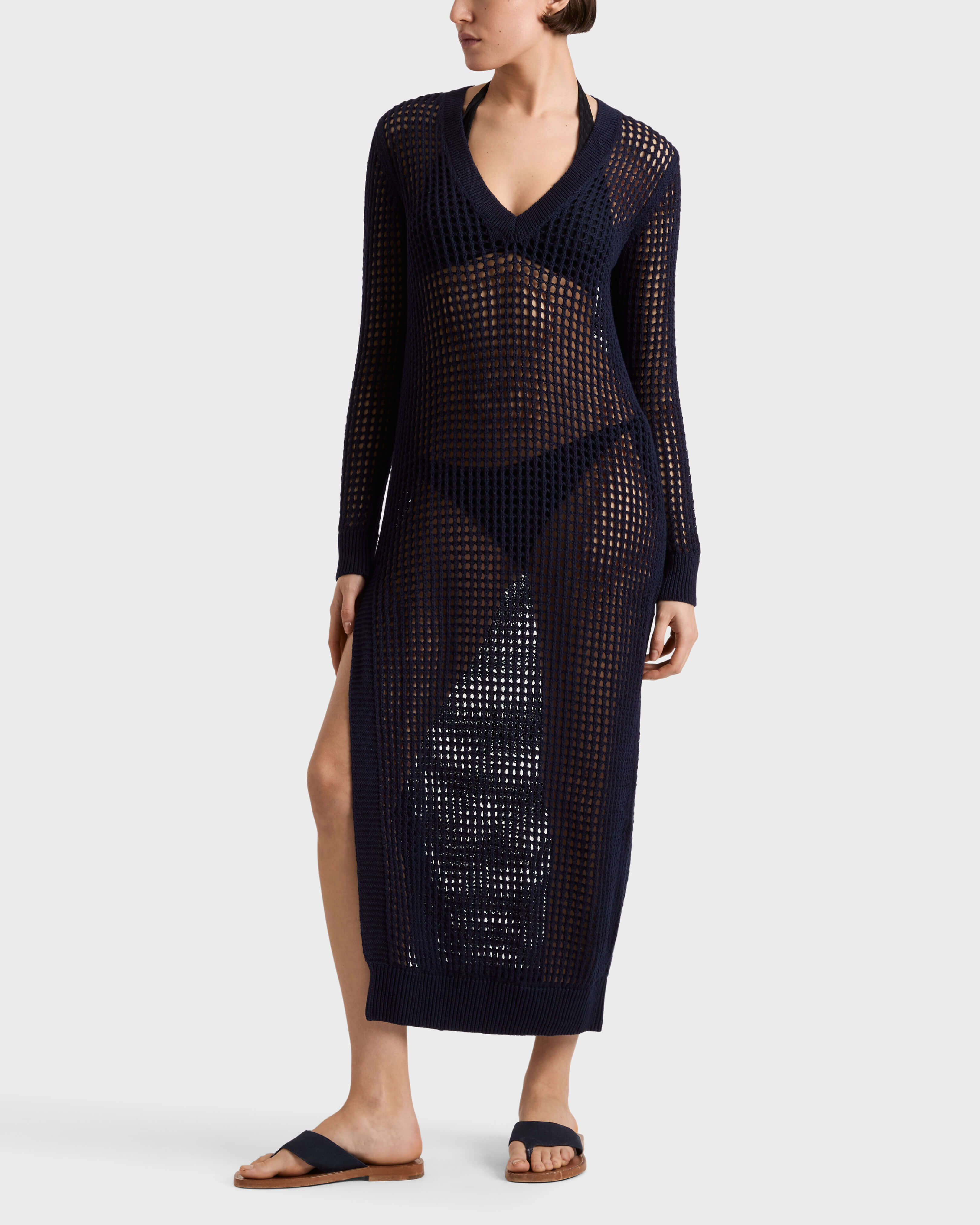 Vestito T-shirt donna all'uncinetto tinta unita BLU MARINE frontworn view