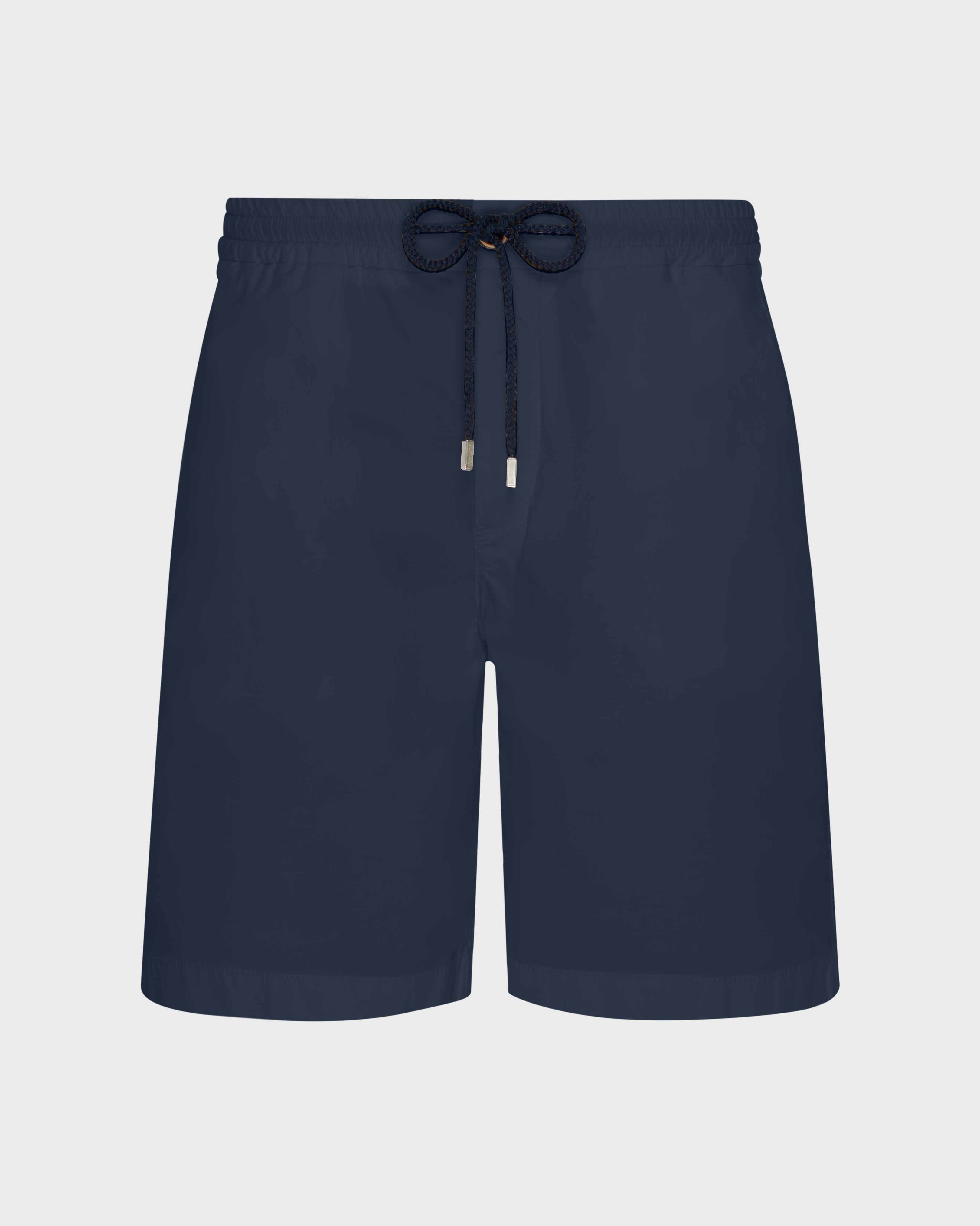 Bermudas de algodón satinado con cintura elástica para hombre AZUL MARINO front view