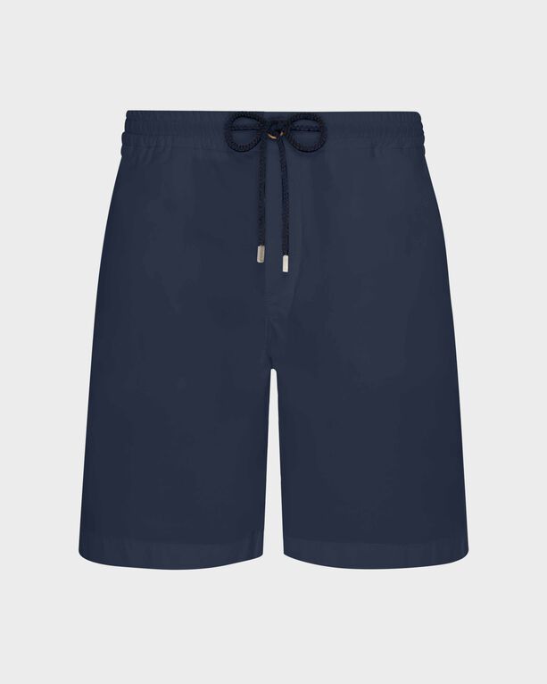 Vilebrequin - Men Satin Cotton Elastic Waist Bermuda Shorts Solid - Bermuda - Bartolo - Blue - Size S