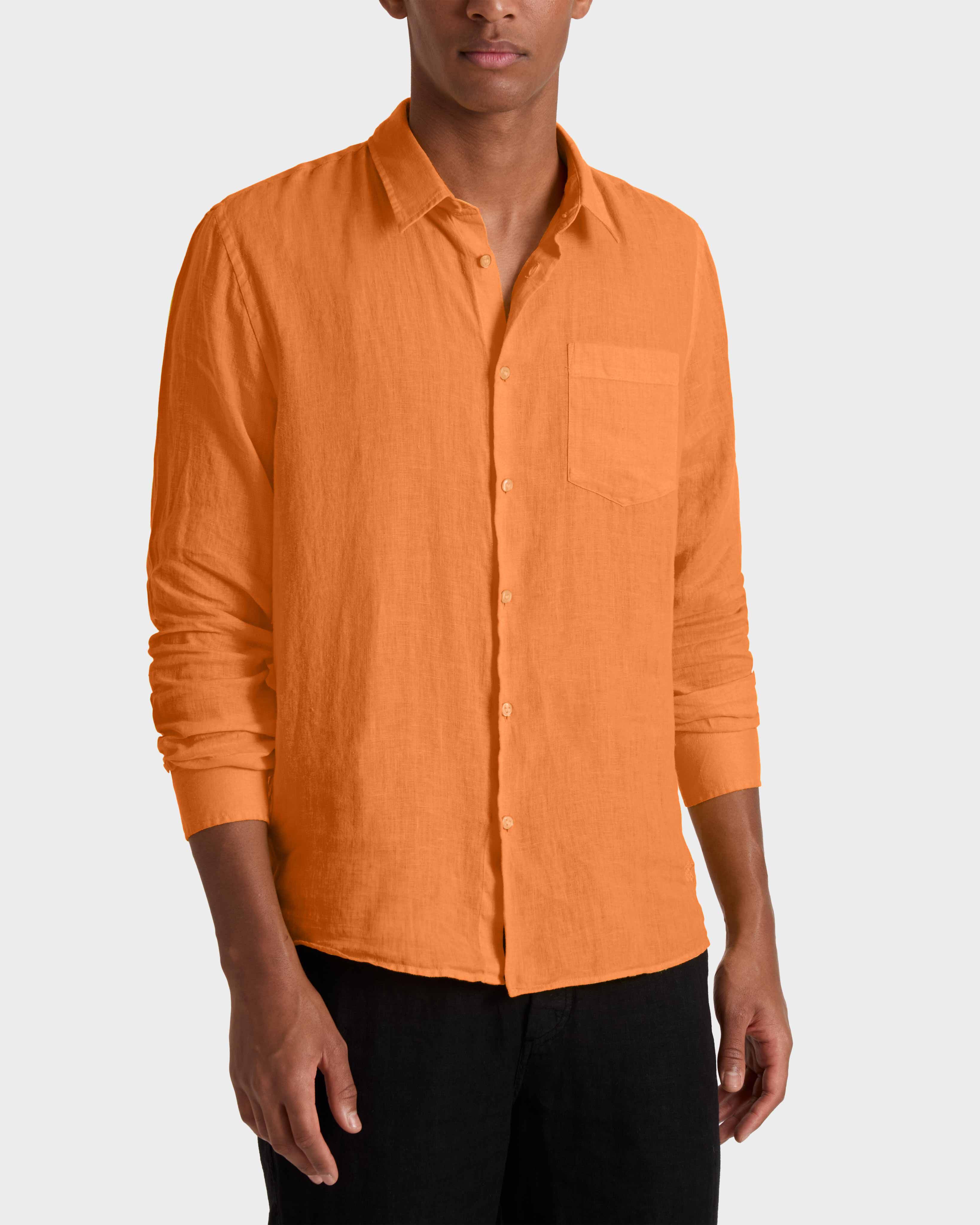 Men Linen Shirt Solid APRICOT frontworn view