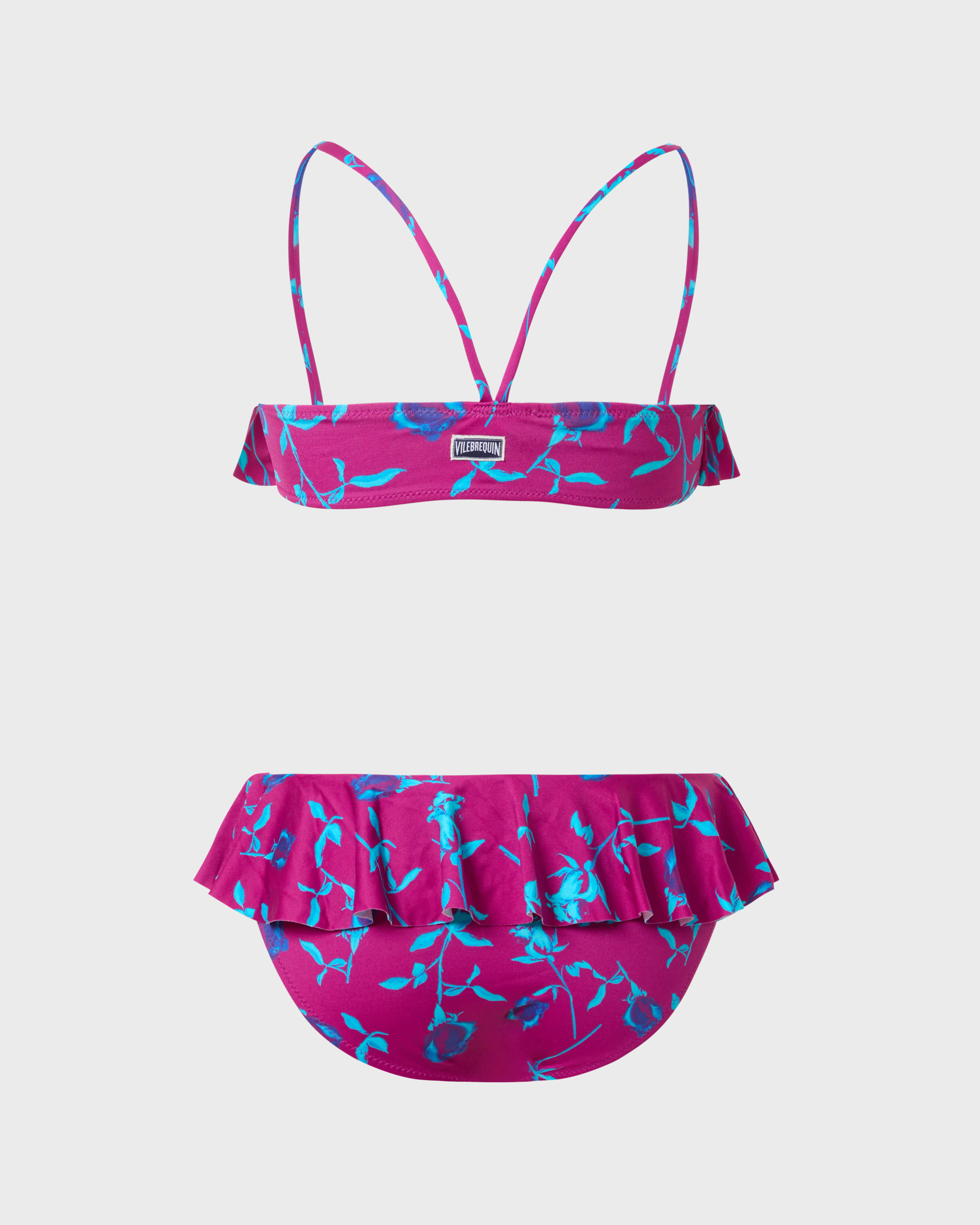 Girls Two pieces Swimsuit Roses CRIMSON PURPLE back view