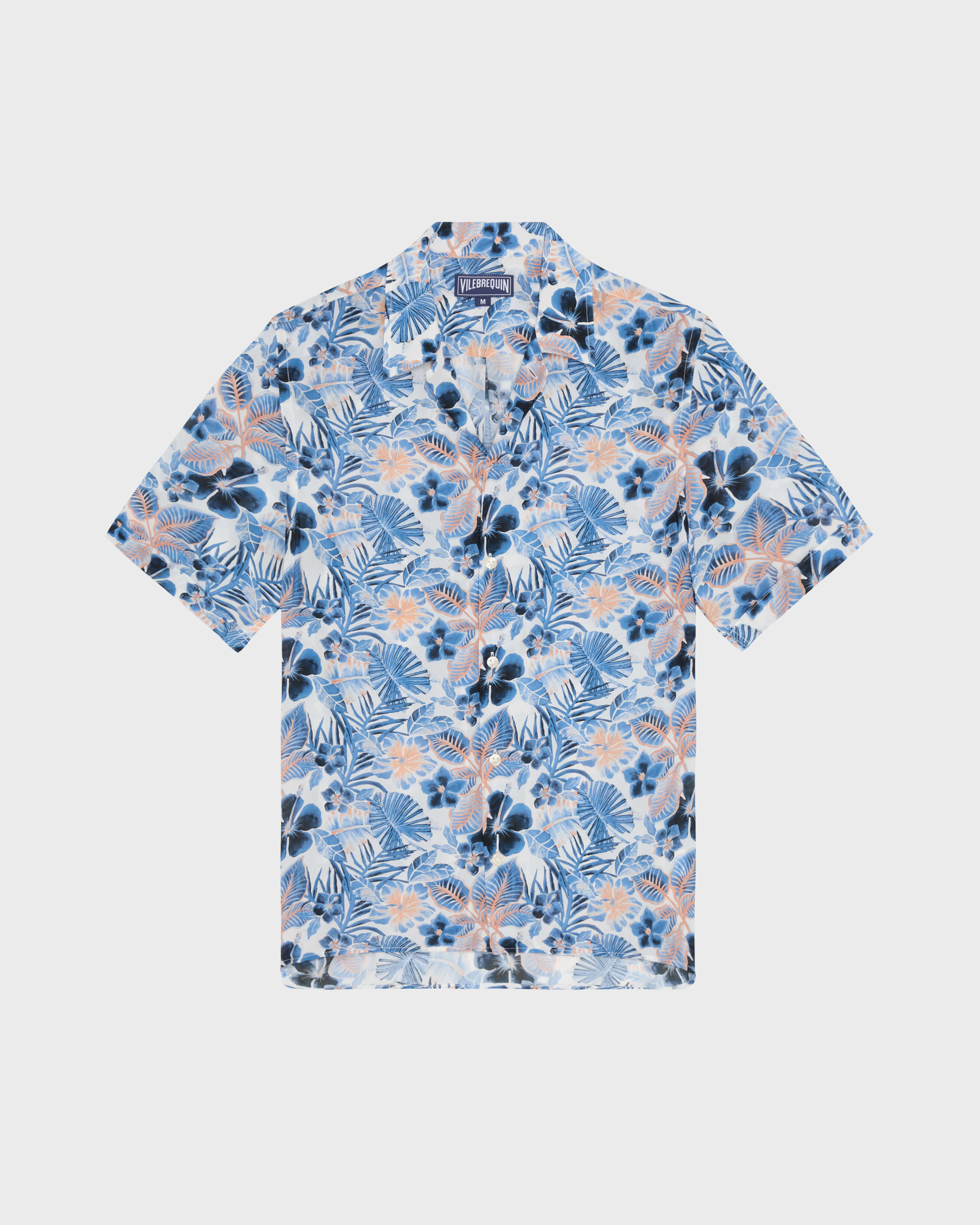 Camisa de bolos de viscosa con estampado Island Flowers para hombre BLANCO front view