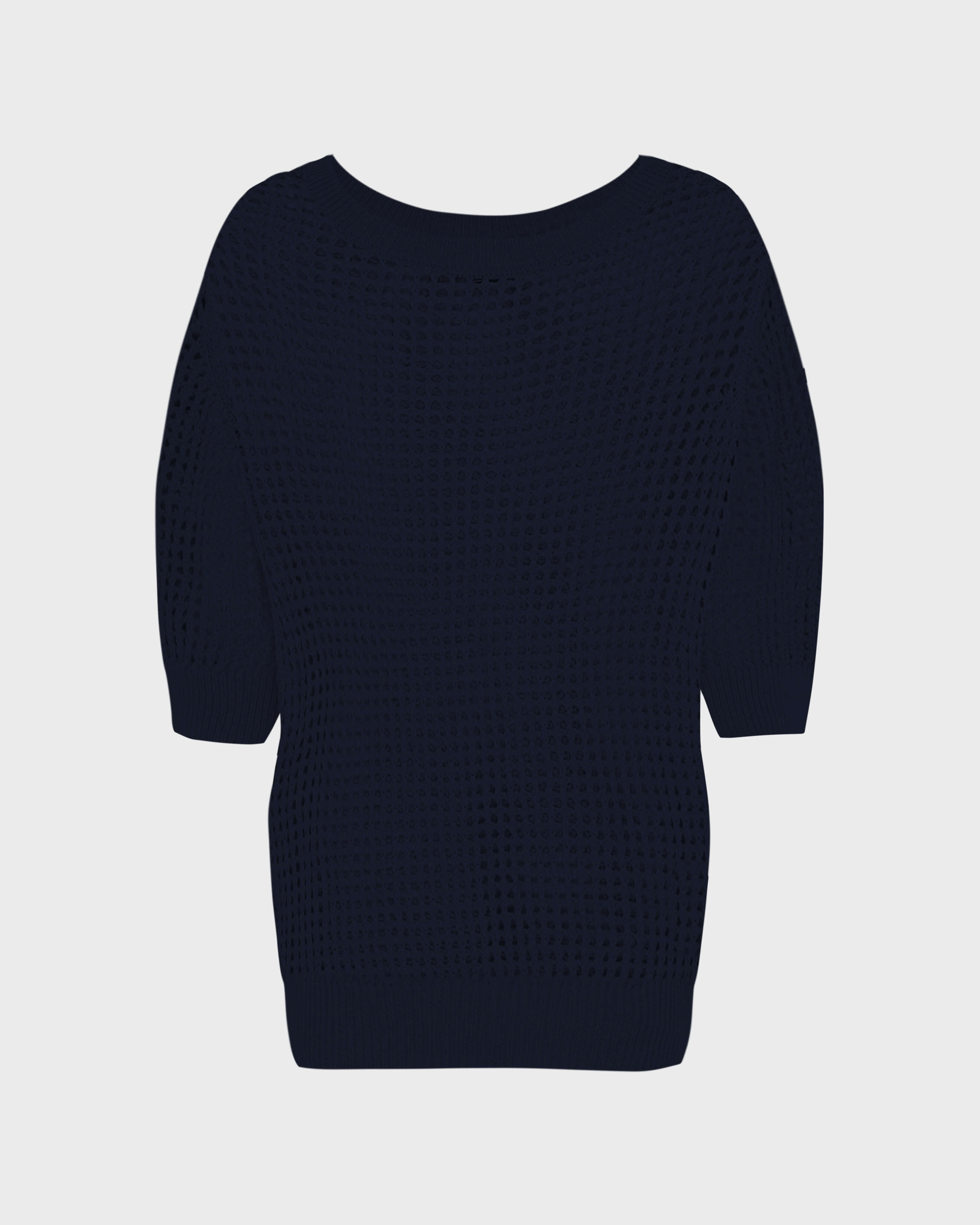 Sweat en crochet femme uni BLEU MARINE back view