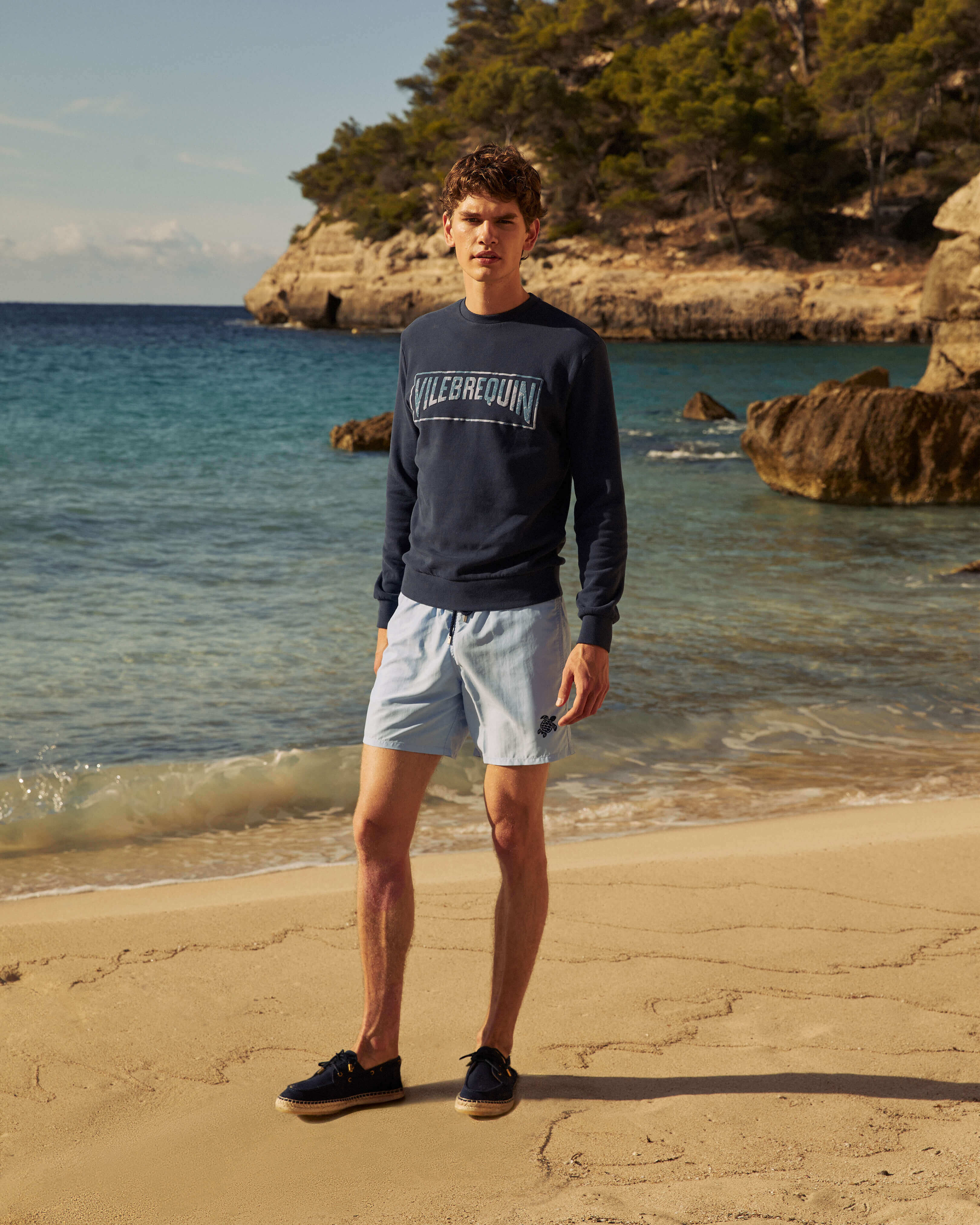 Sudadera de algodón orgánico con logotipo Vilebrequin flocado para hombre AZUL MARINO look1 view