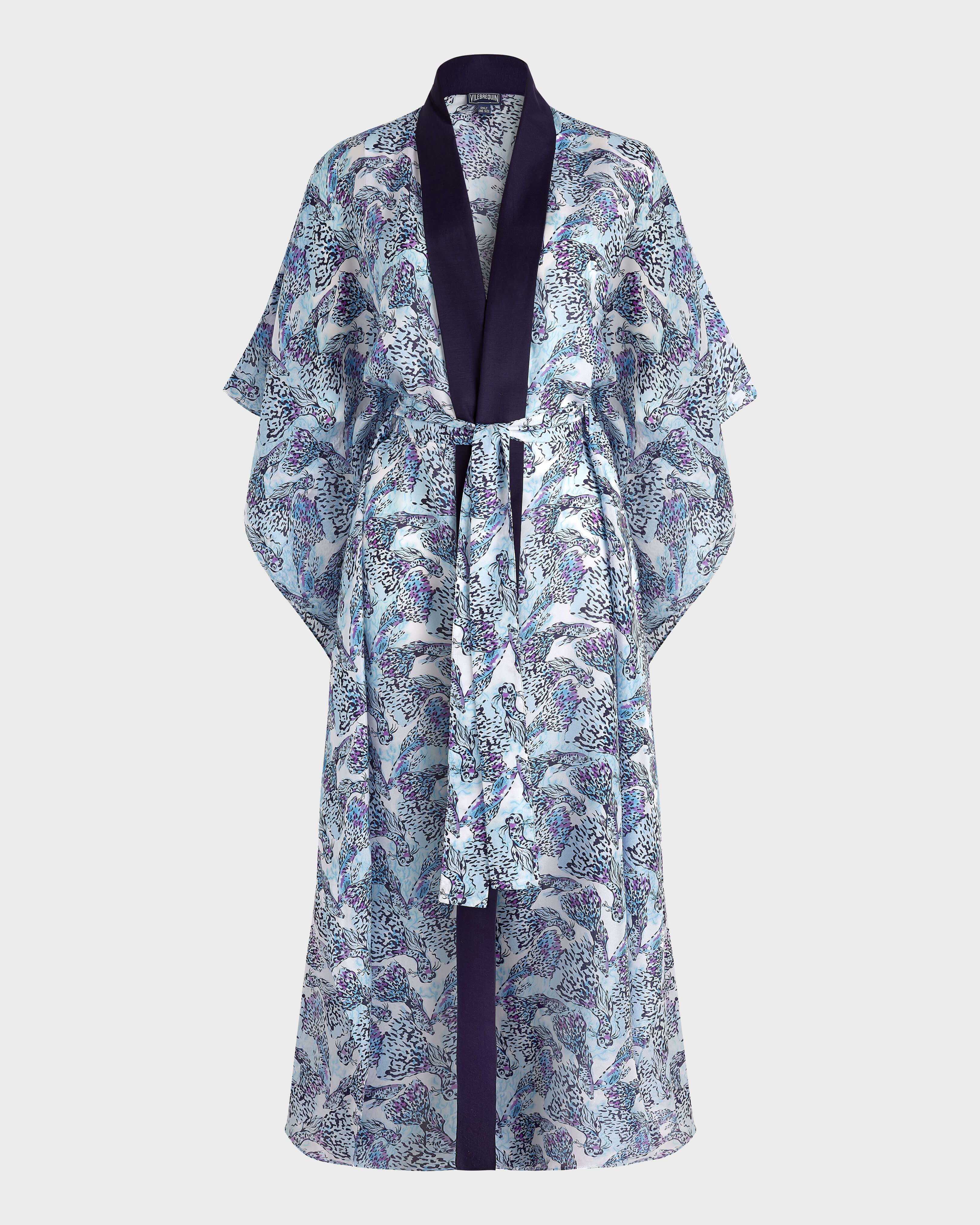 Women Silk Kimono Isadora Fish WEISS front view