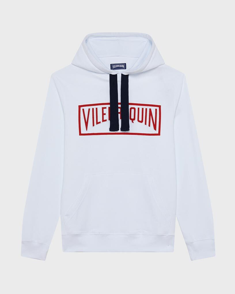 Men Cotton Hoodie Sweatshirt Solid WHITE front view