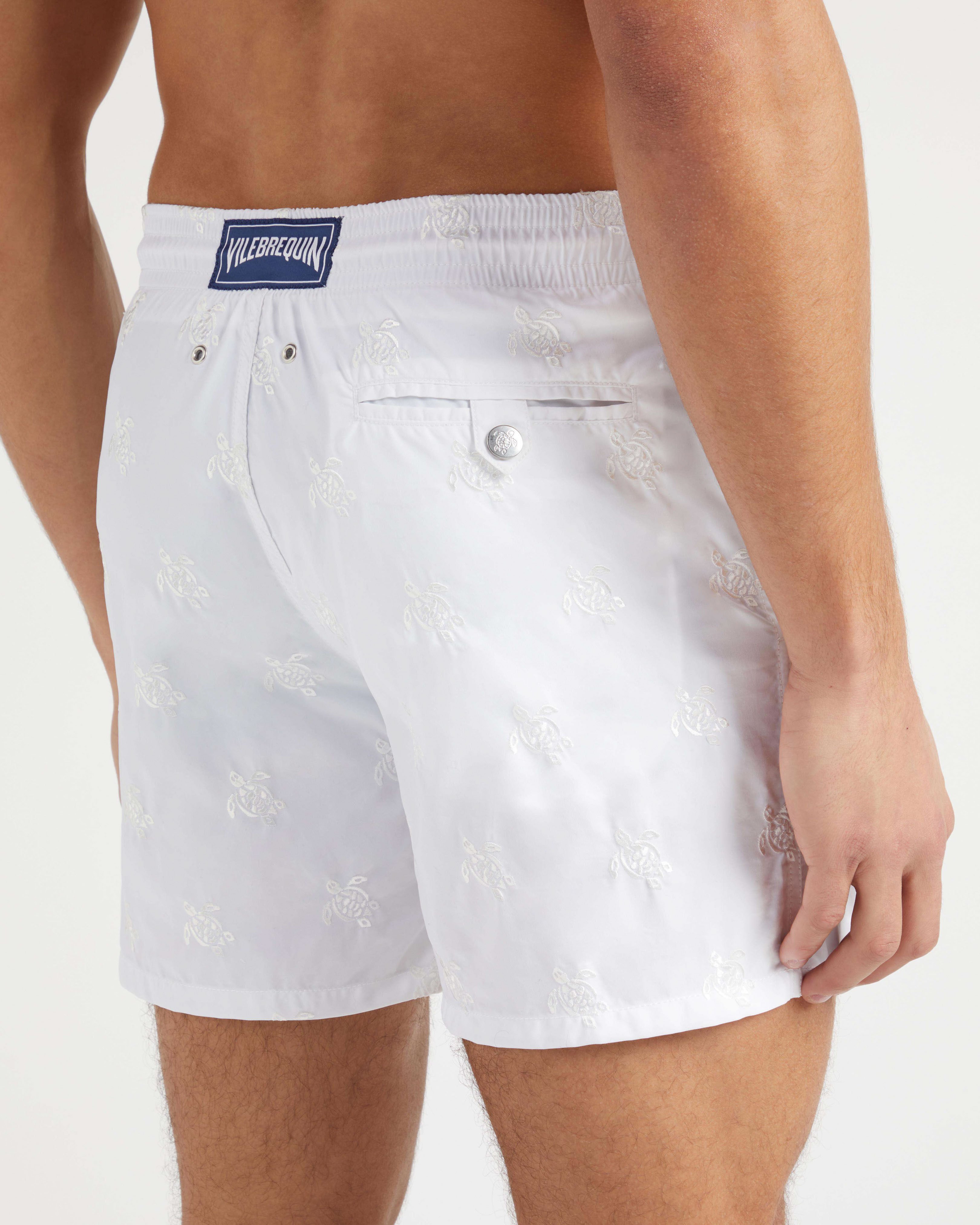 Men Swim Shorts Embroidered Micro Ronde des Tortues Diagonale - Limited Edition WHITE supp2 view