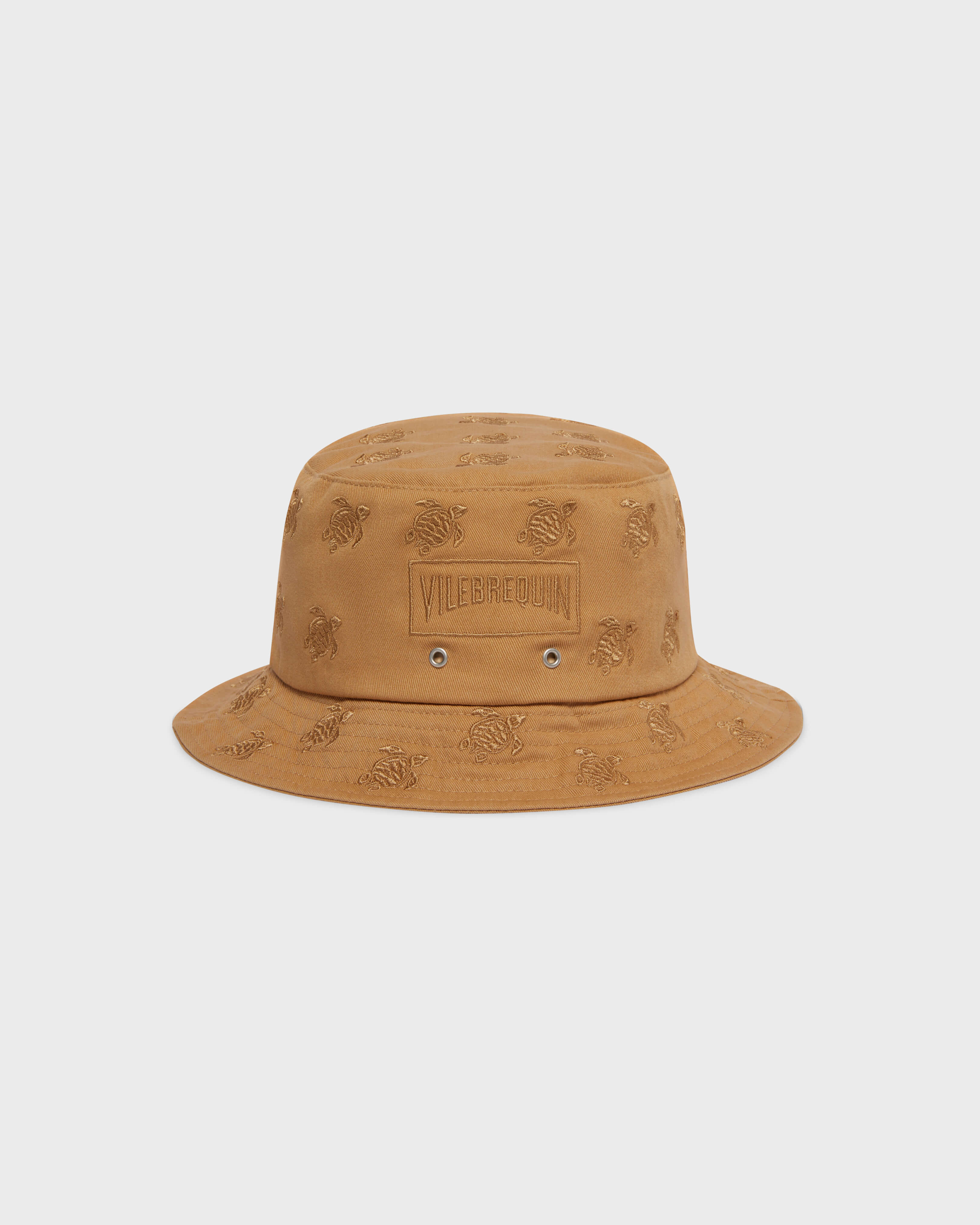 Embroidered Bucket Hat Turtles All Over MOCHA front view