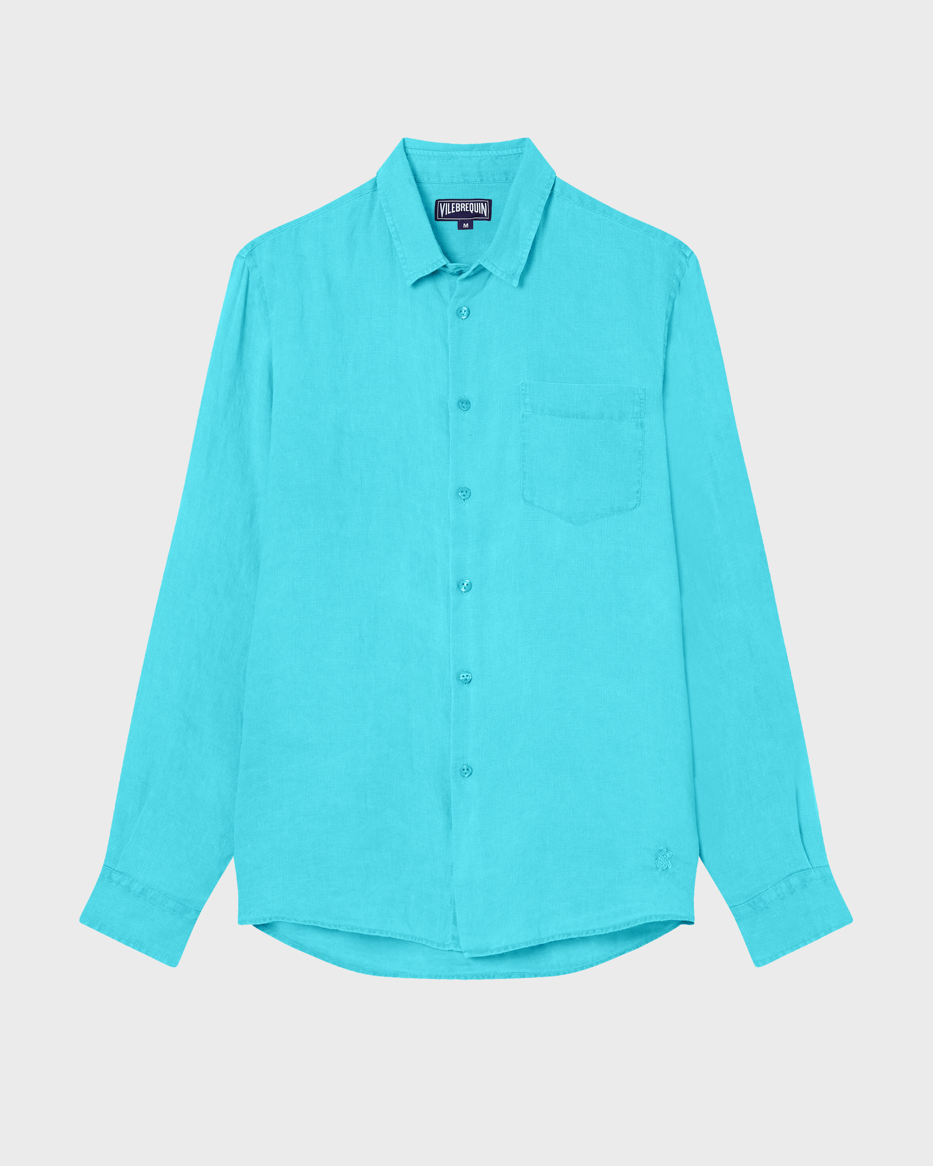 Camisa de lino lisa para hombre DISCO GREEN front view