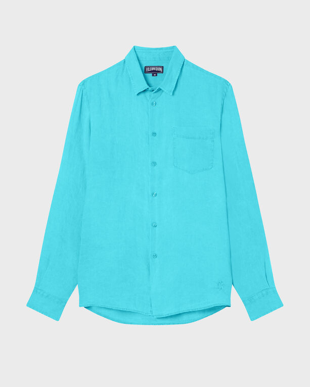 Vilebrequin - Men Linen Shirt Solid - Shirt - Caroubis - Green - Size XXL