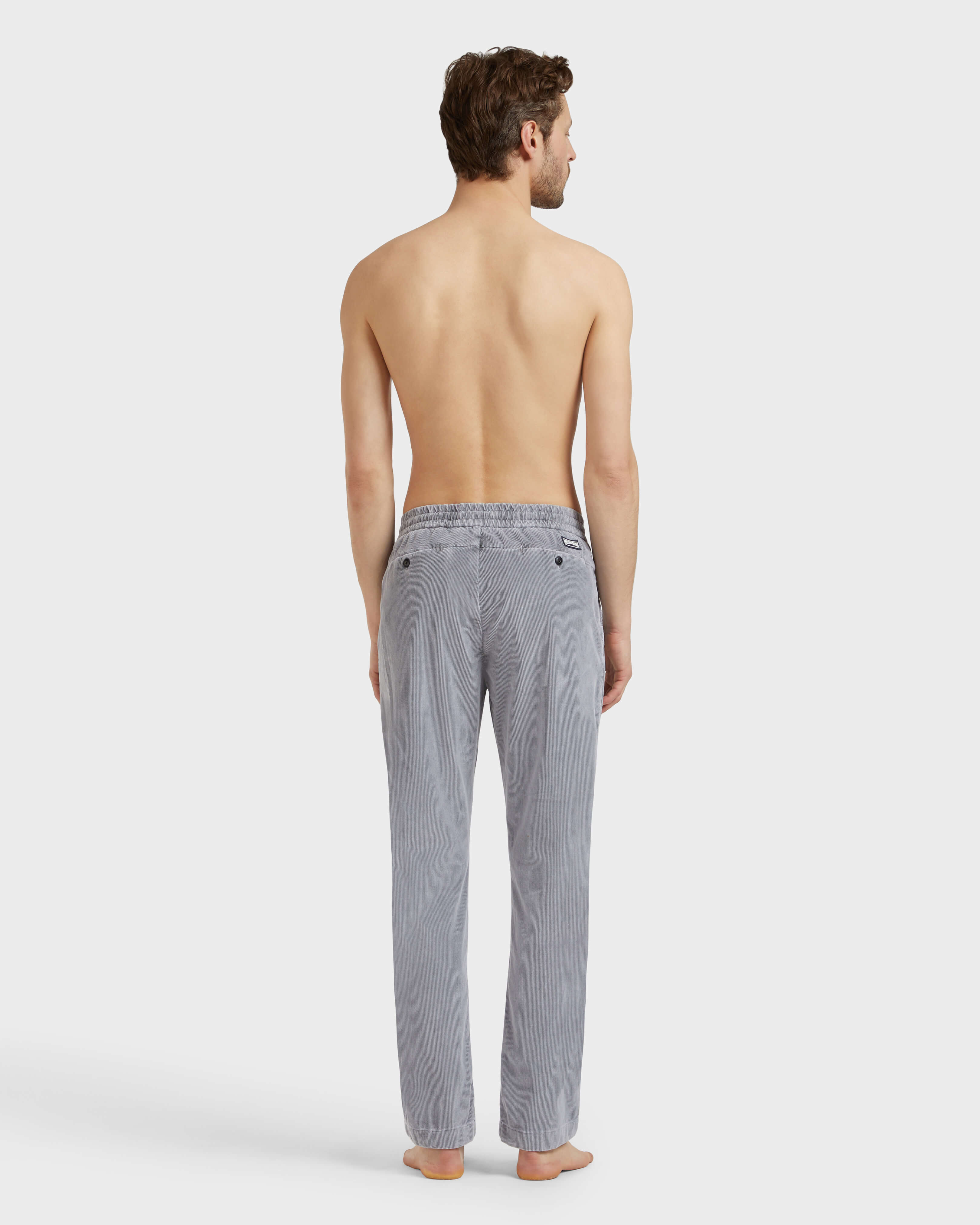 Men Elastic Waist Pants Velvet HEATHER GREY backworn view