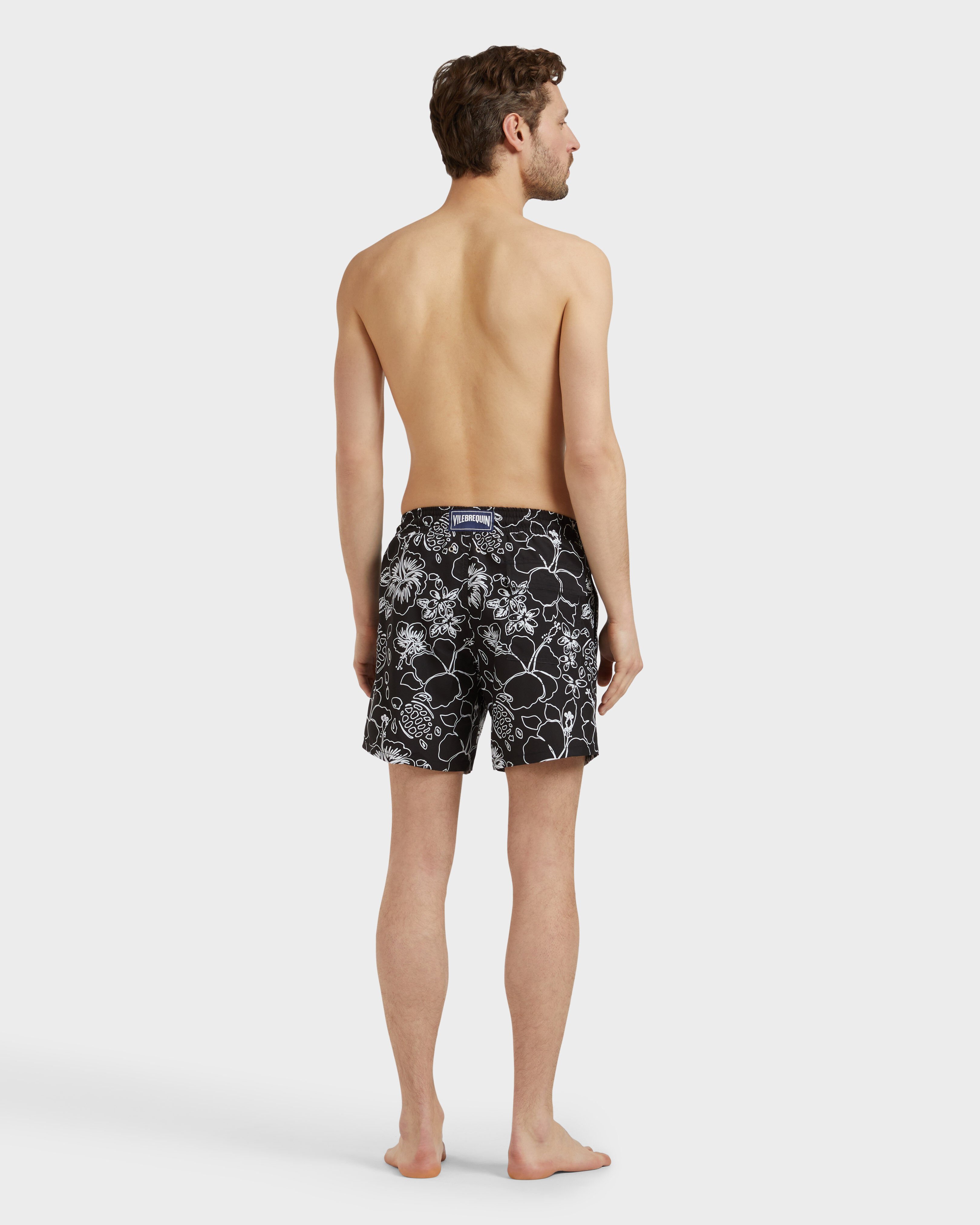 Men Swim Shorts Tropical Turtles Ink BLACK backworn view