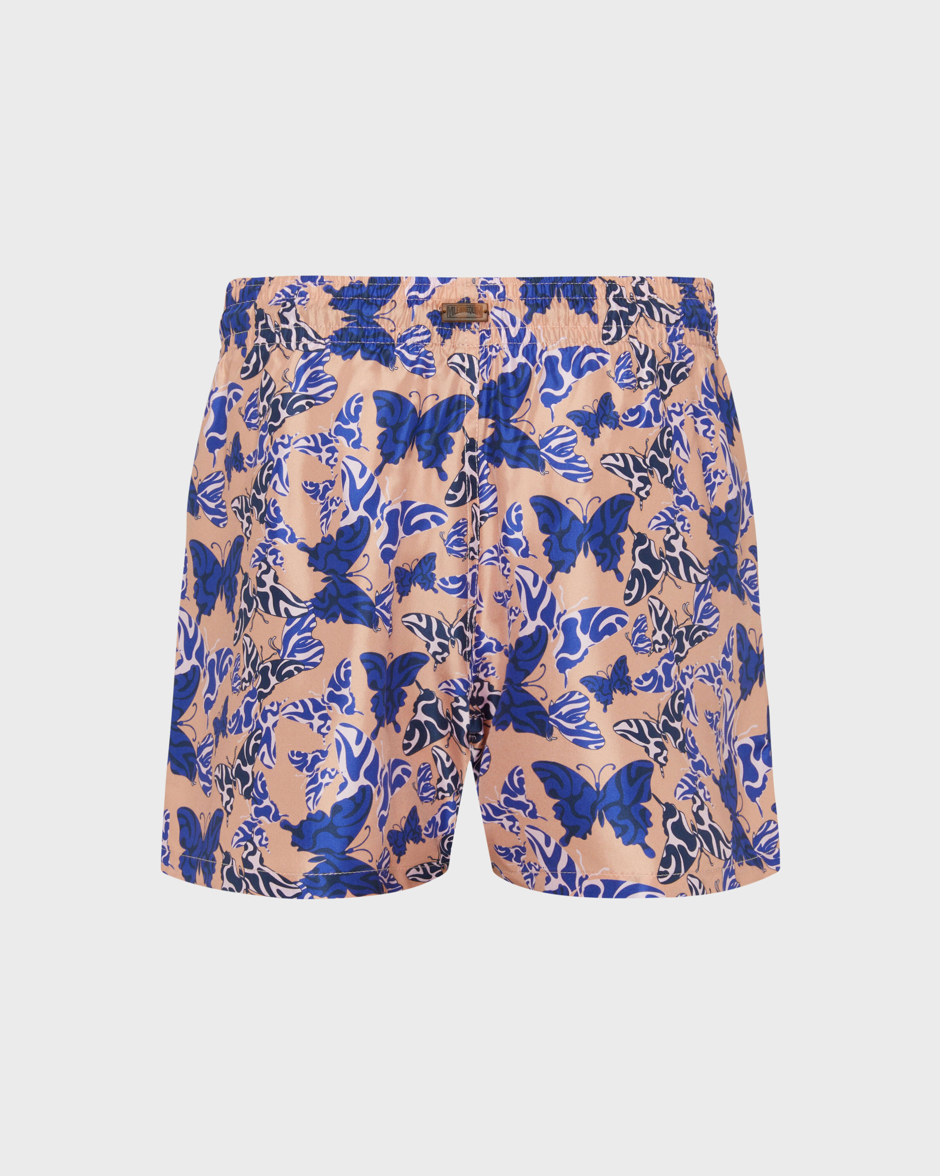 Women Silk Bermuda Shorts Disco Butterflly BLUSH back view