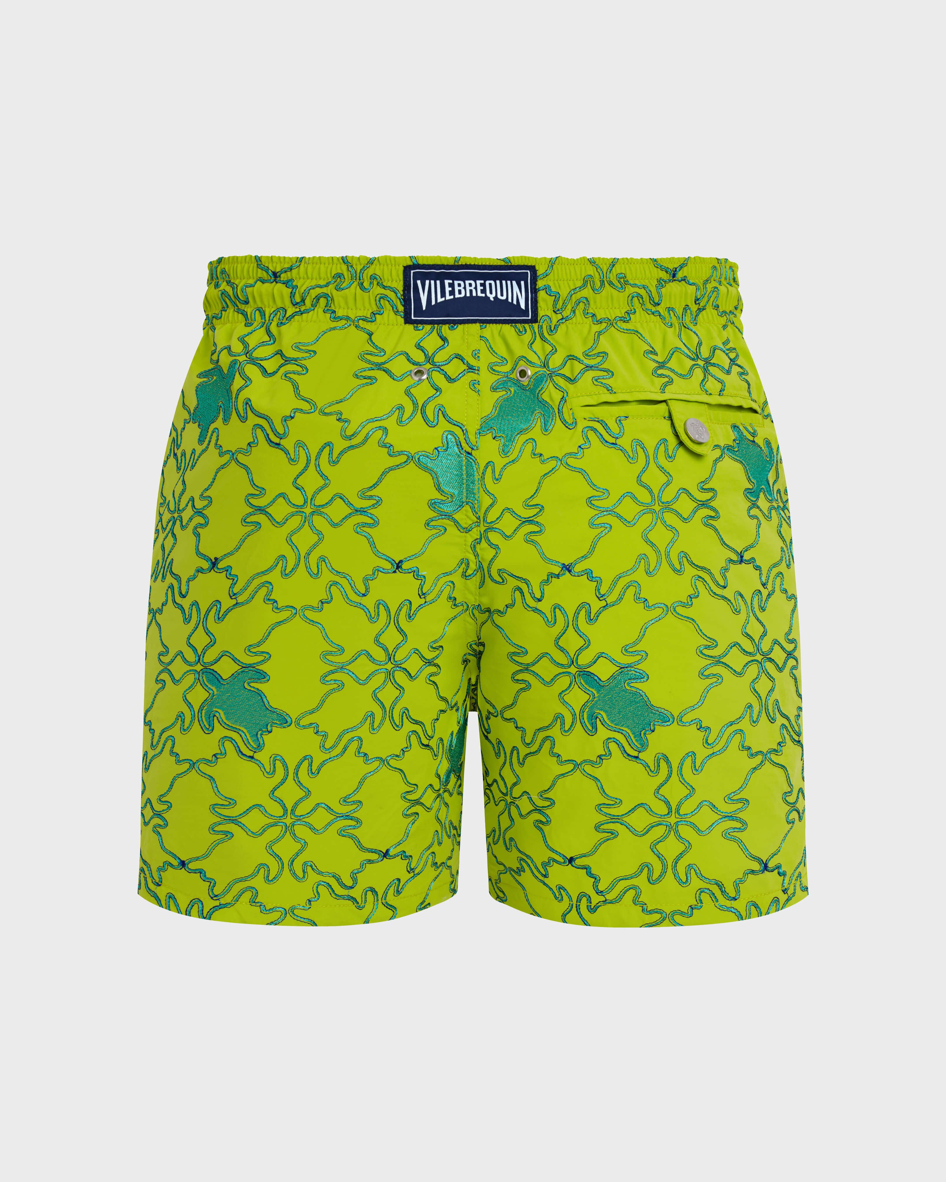 Men Swim Shorts Embroidered Turtles Net - Limited Edition LIME back view