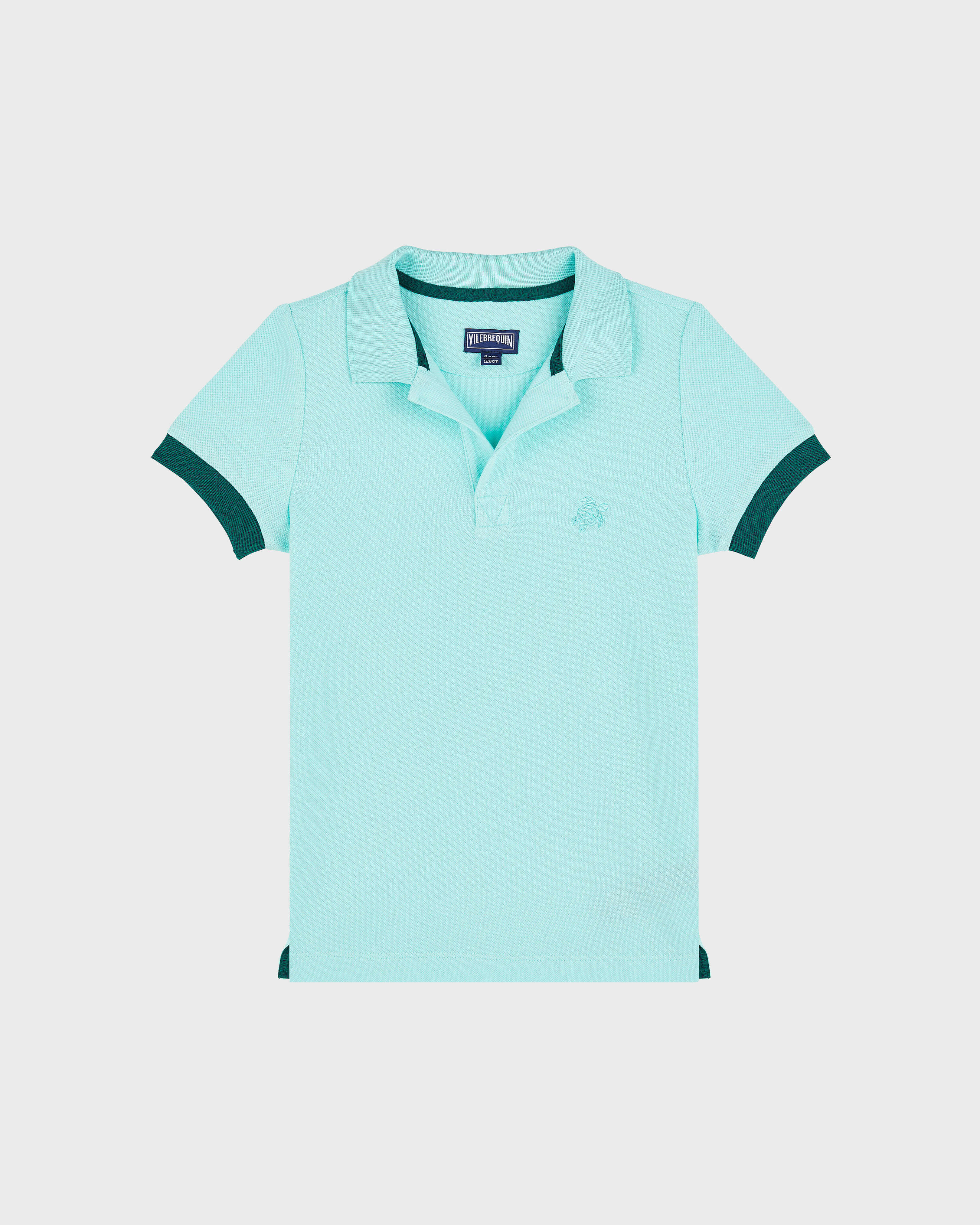 Boys Cotton Pique Polo Shirt Solid LAGOON front view