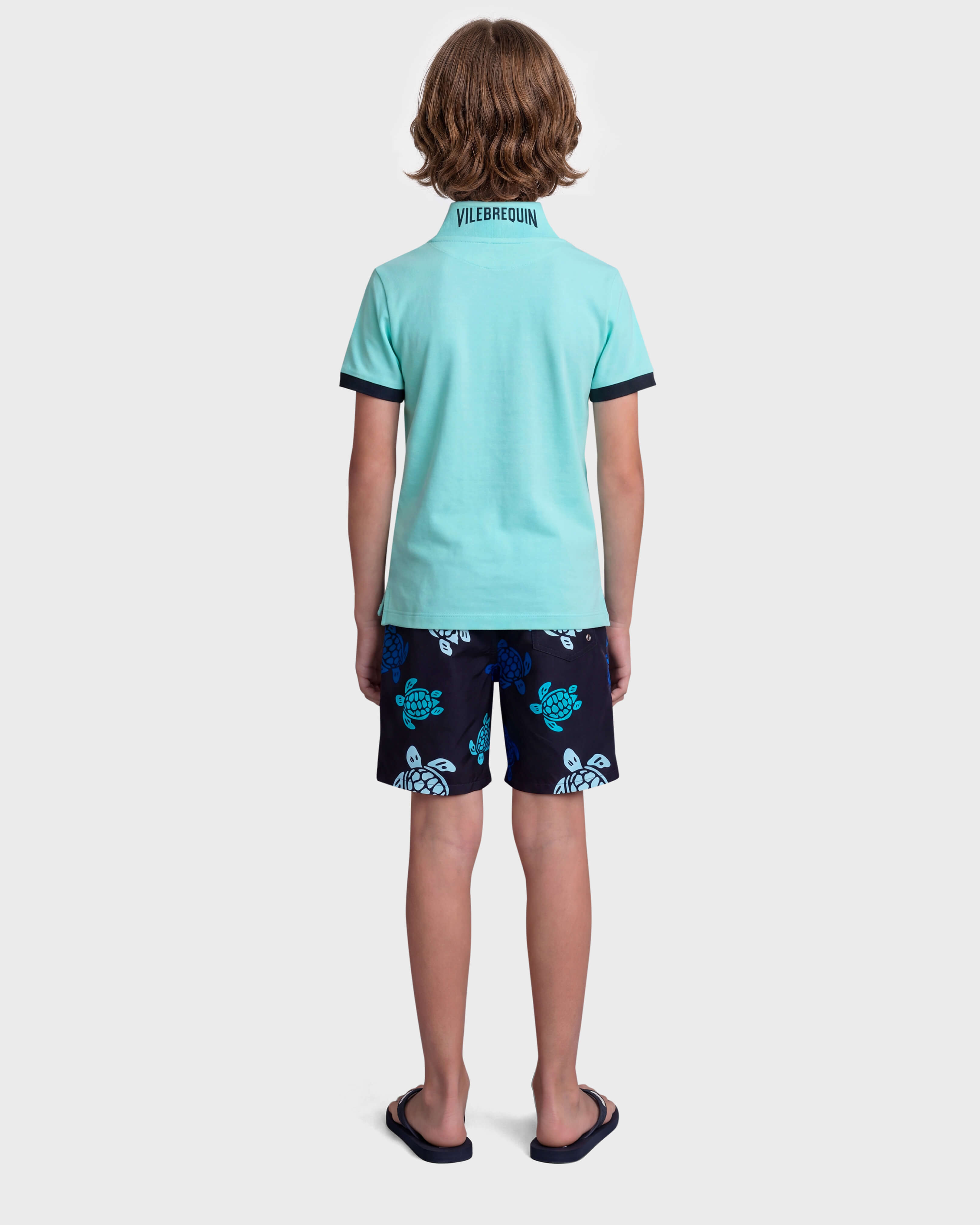 Boys Ultra-light and Packable Swim Shorts Tortues Multicolores BLACK backworn view