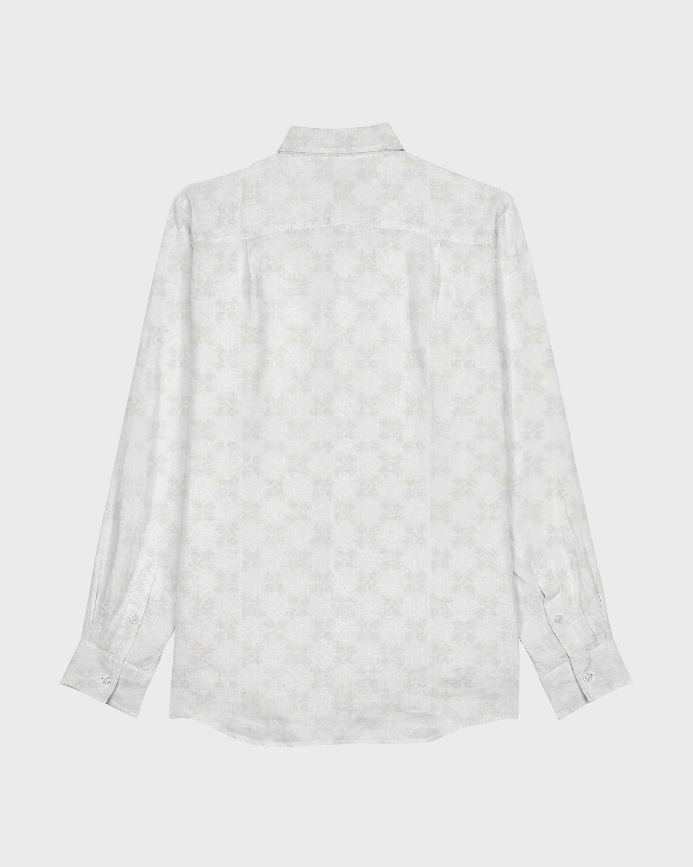 Men Linen and Cotton Shirt Jacquard Turtle Monogram WHITE back view