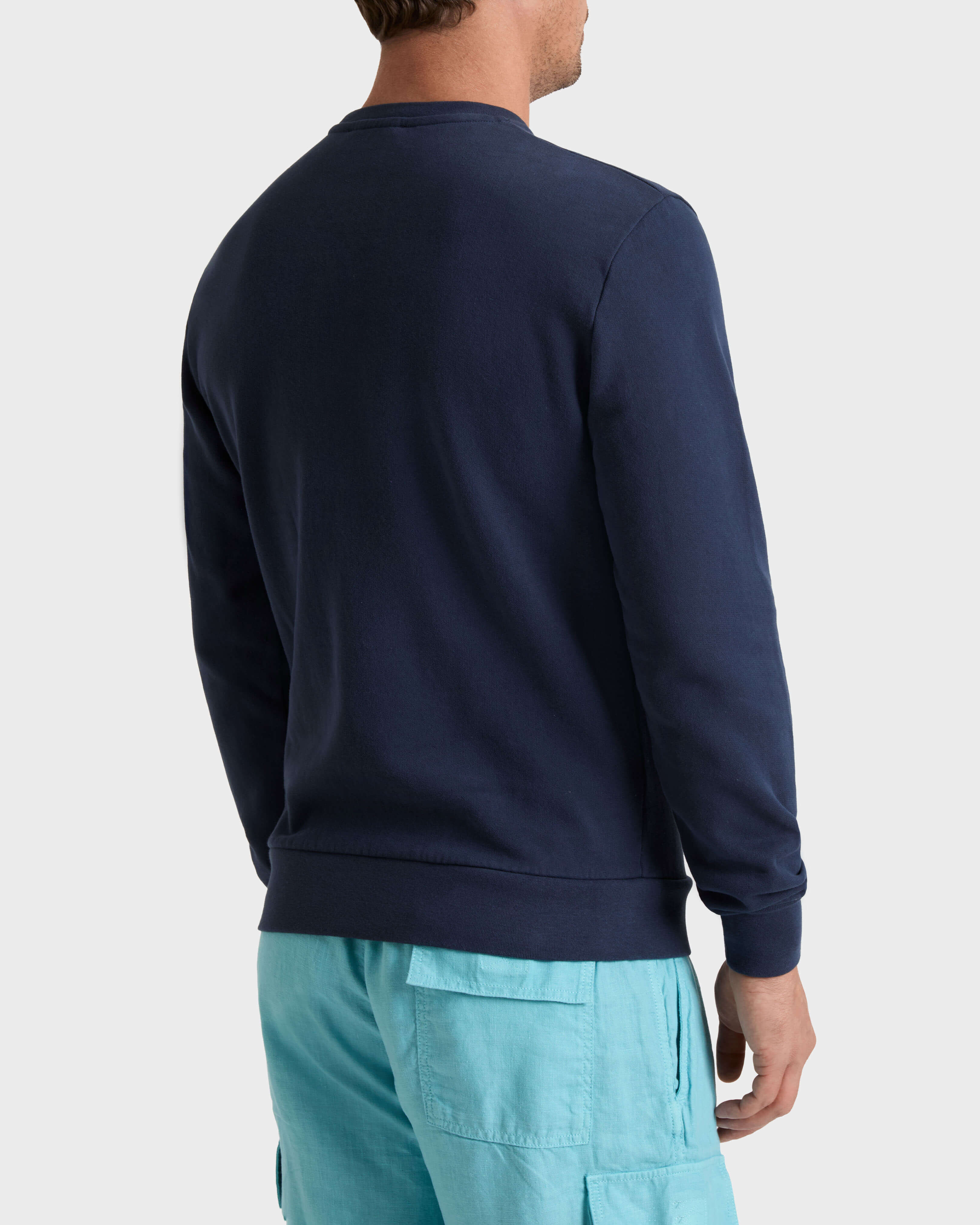 Sweatshirt aus Bio-Baumwolle mit geflocktem Vilebrequin-Logo für Herren MARINEBLAU backworn view
