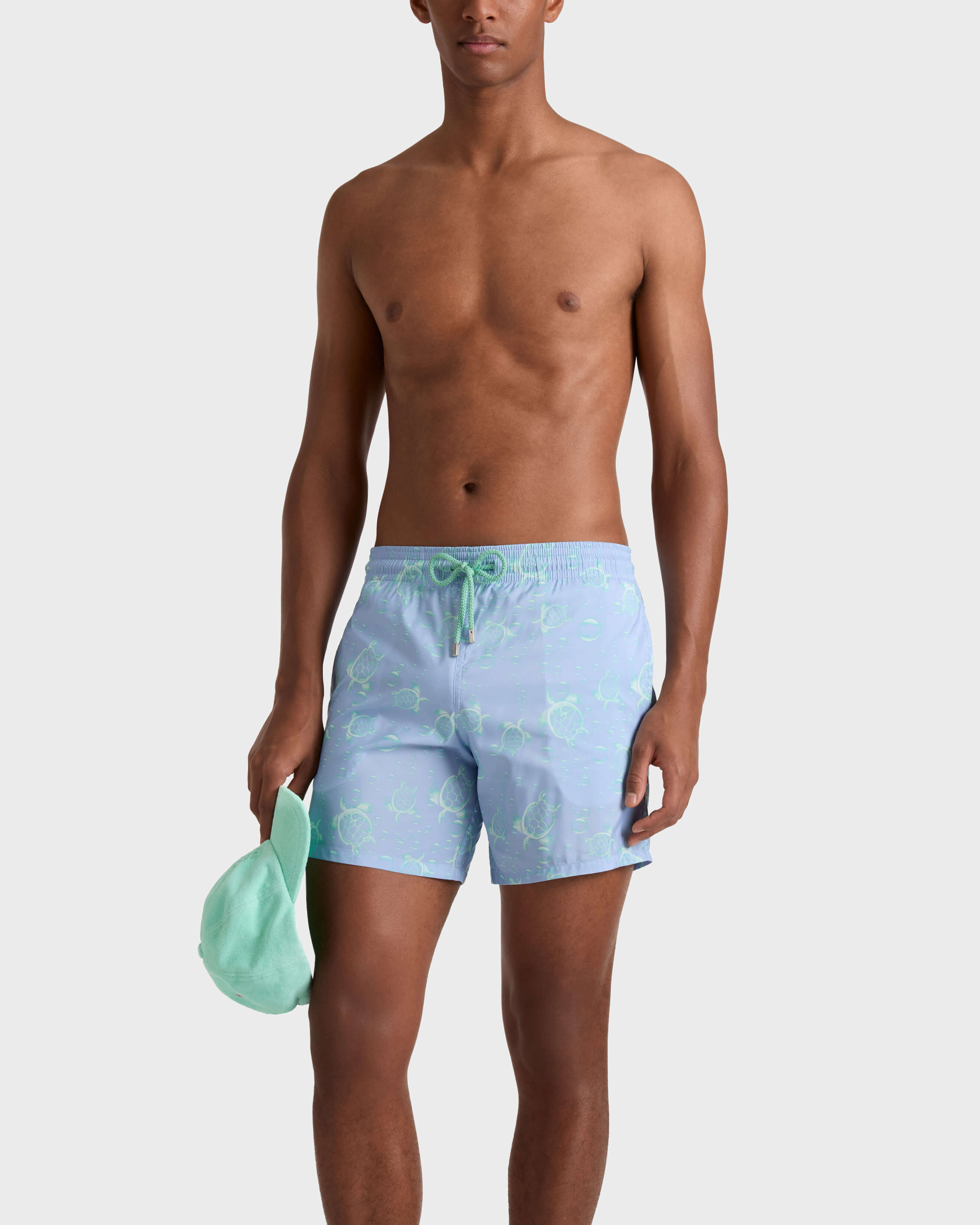 Men Ultra-light and packable Swim Shorts Bubbles Turtles 3D CLOUDY frontworn view