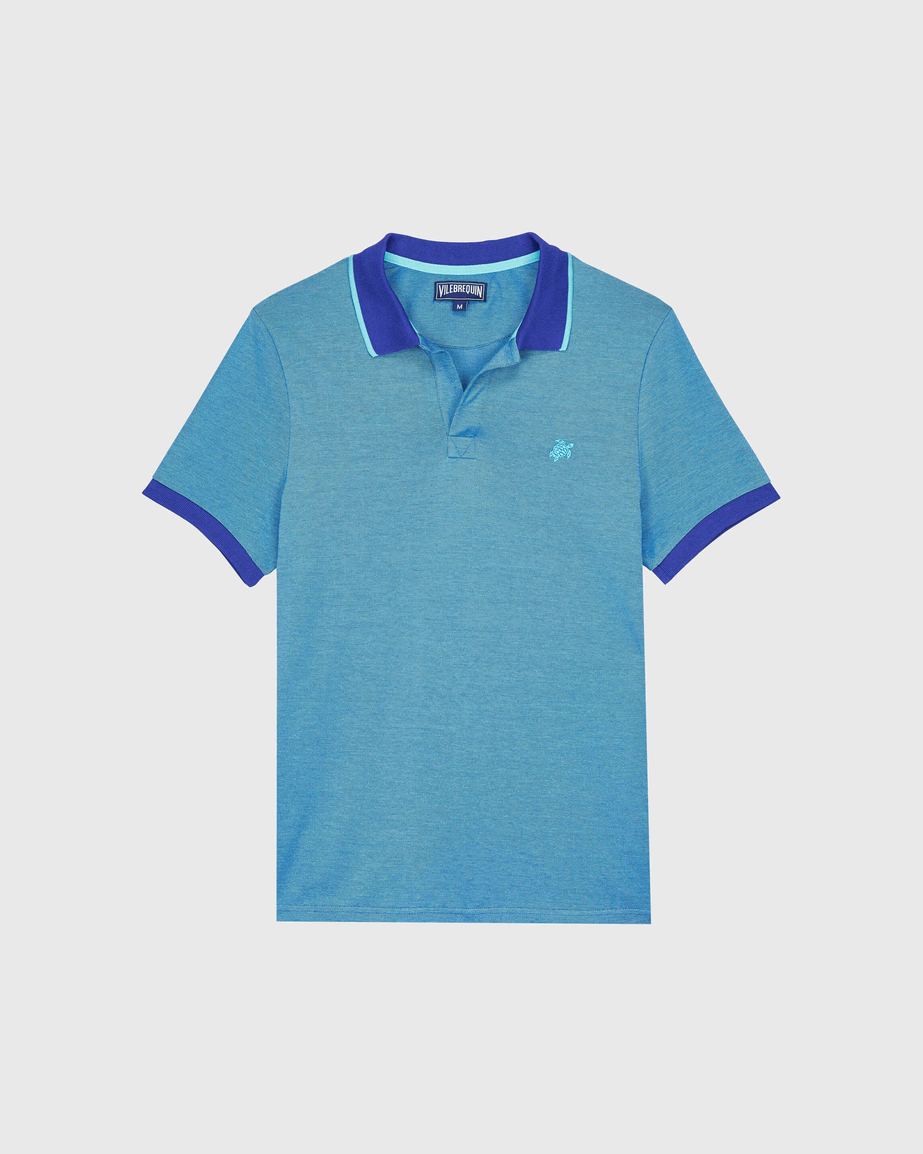 Polo en piqué de algodón de color liso y cambiante para hombre CELESTE front view