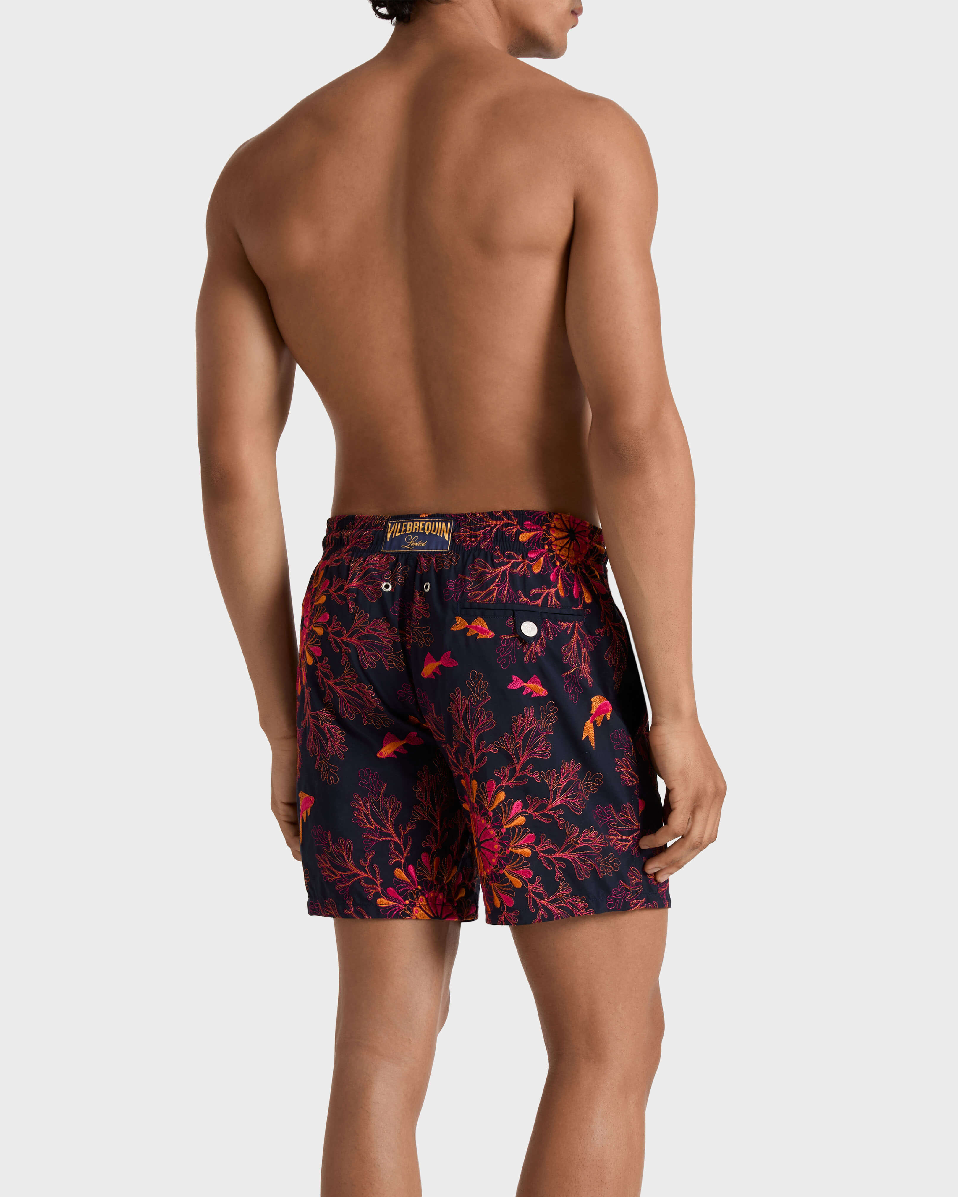 Costume da bagno ricamato Coral Mandala – Edizione limitata BLU MARINE backworn view