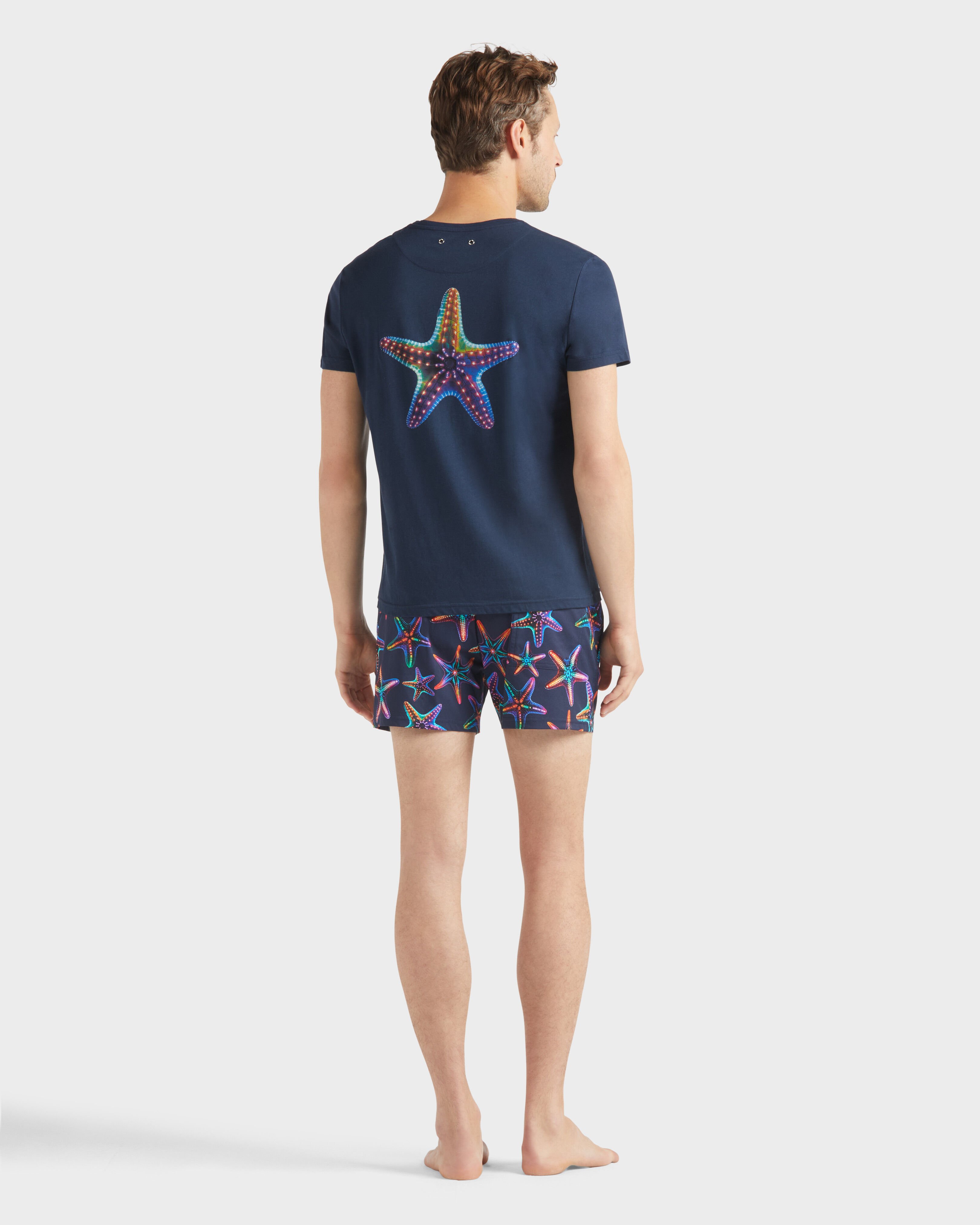 Men Organic Cotton T-shirt Disco Stars NAVY backworn view