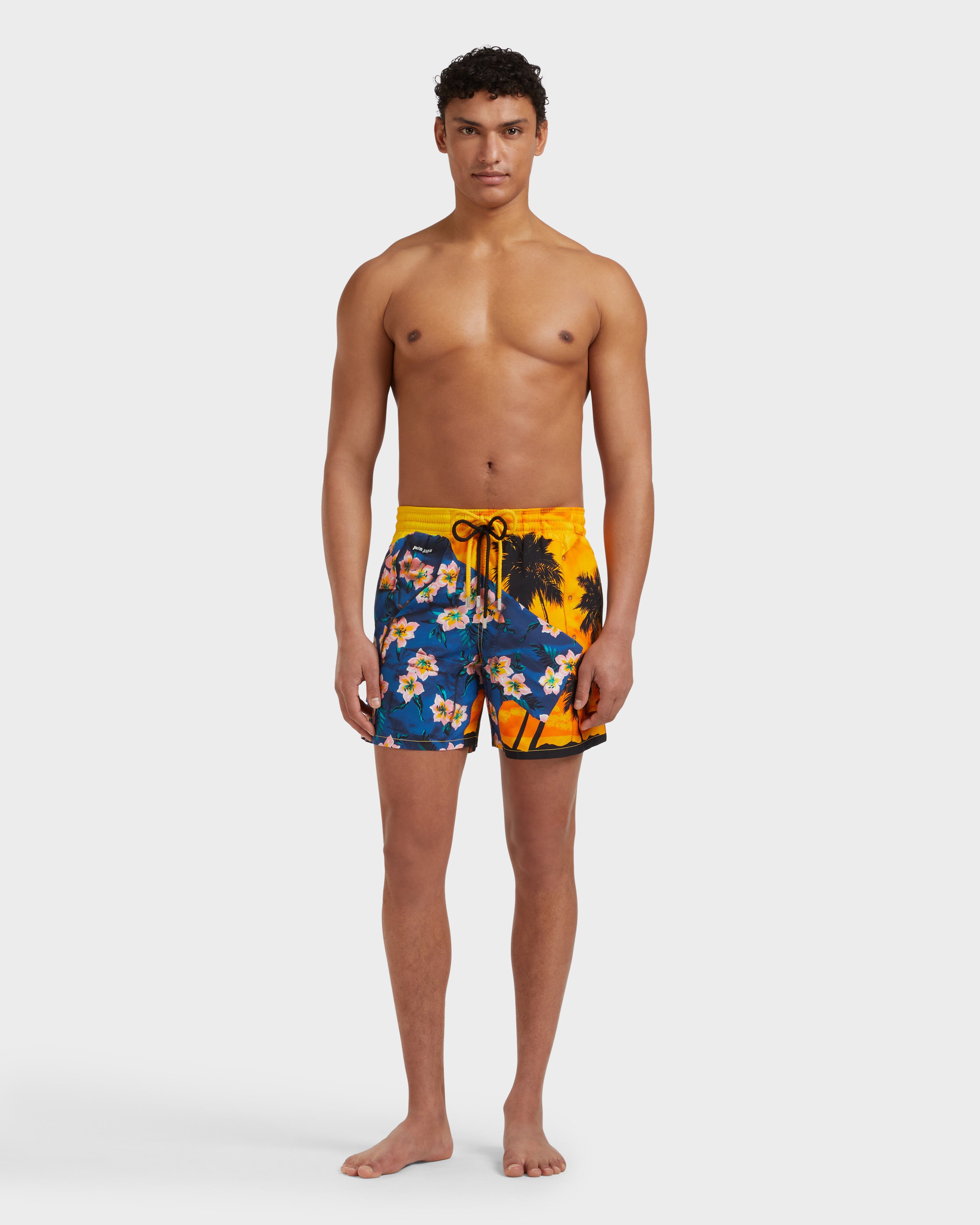 Men Swim Shorts Hawaiian Mix - VBQ x Palm Angels CORN frontworn view