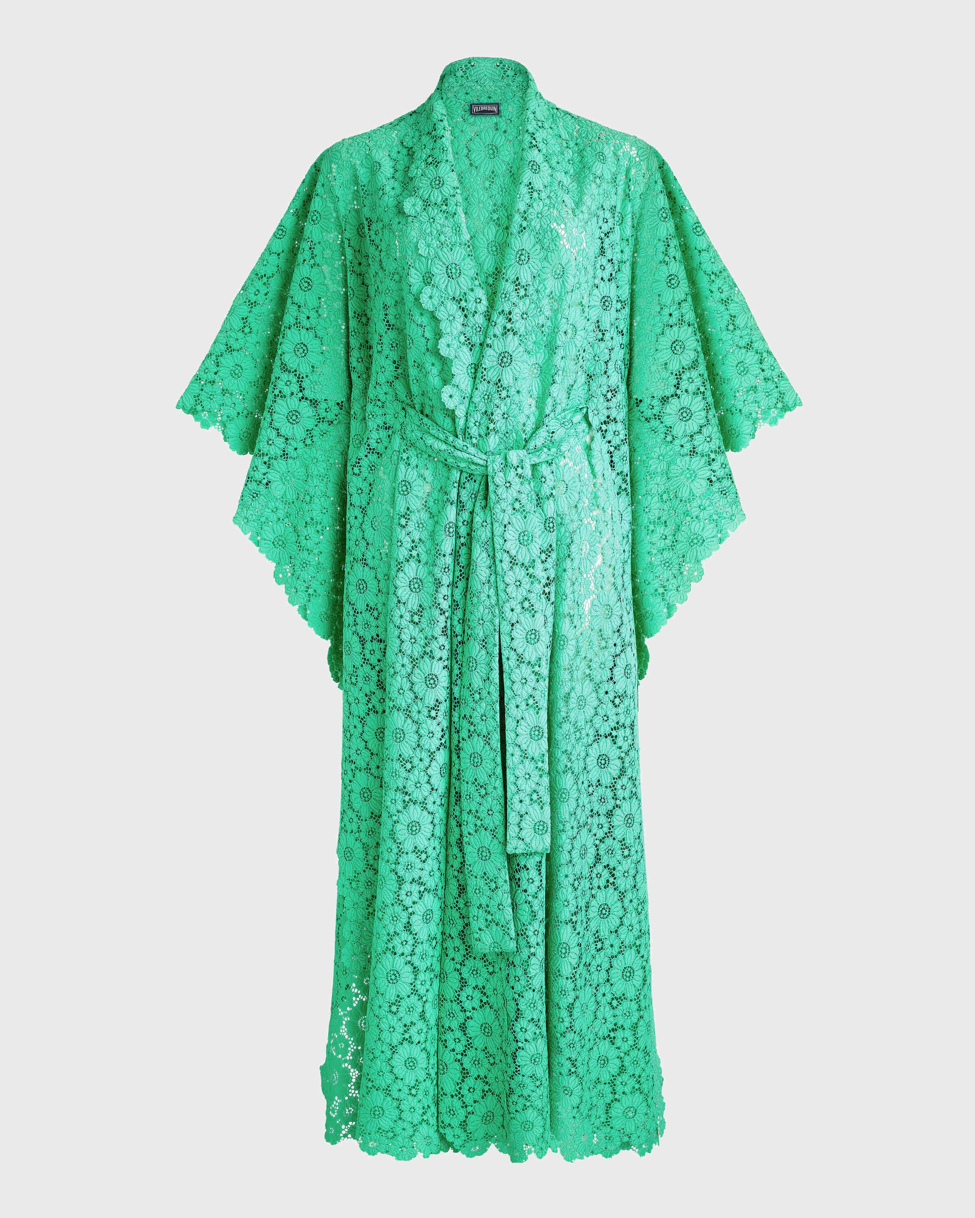 Women Guipure Kimono Flowers Lace GREEN PARADISE front view