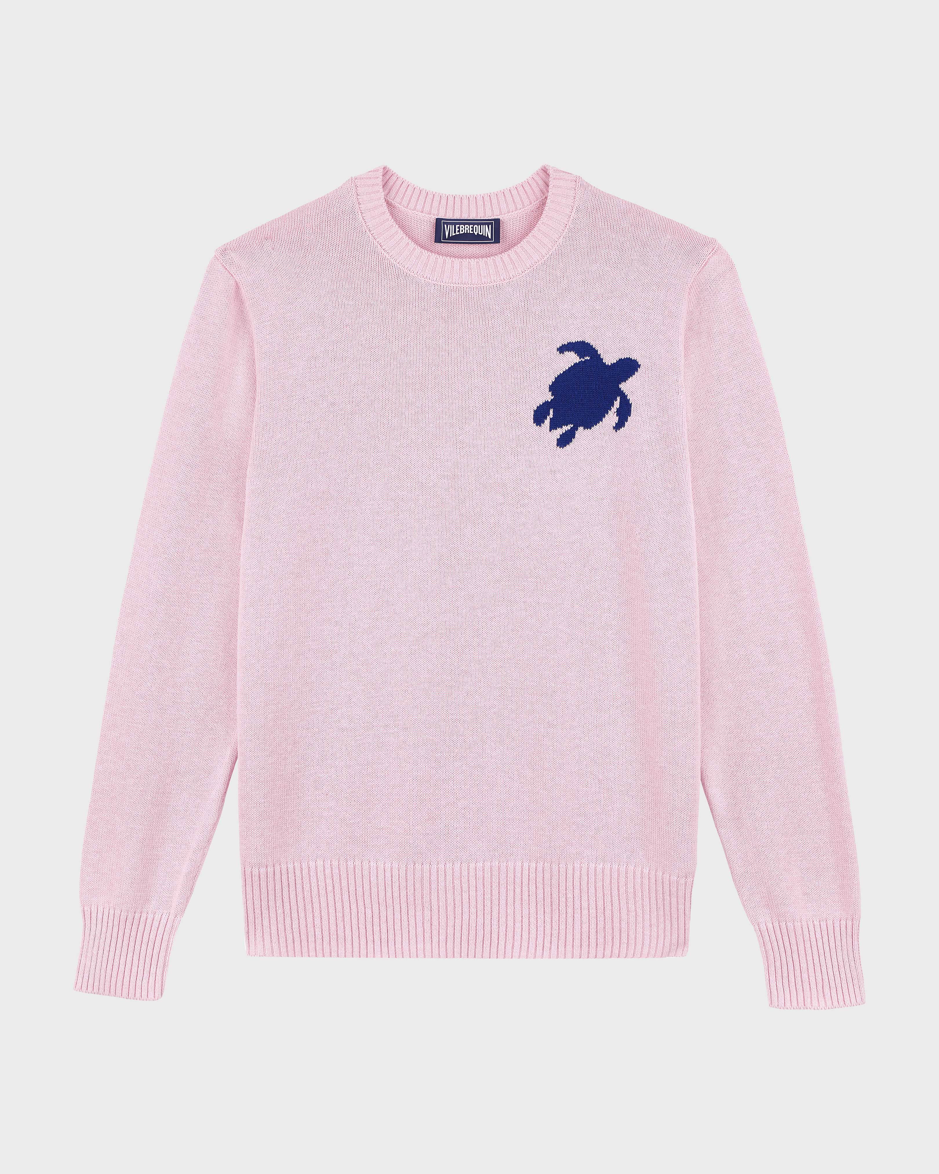 Men Cotton and Cashmere Crewneck Sweater Turtle PINK front view