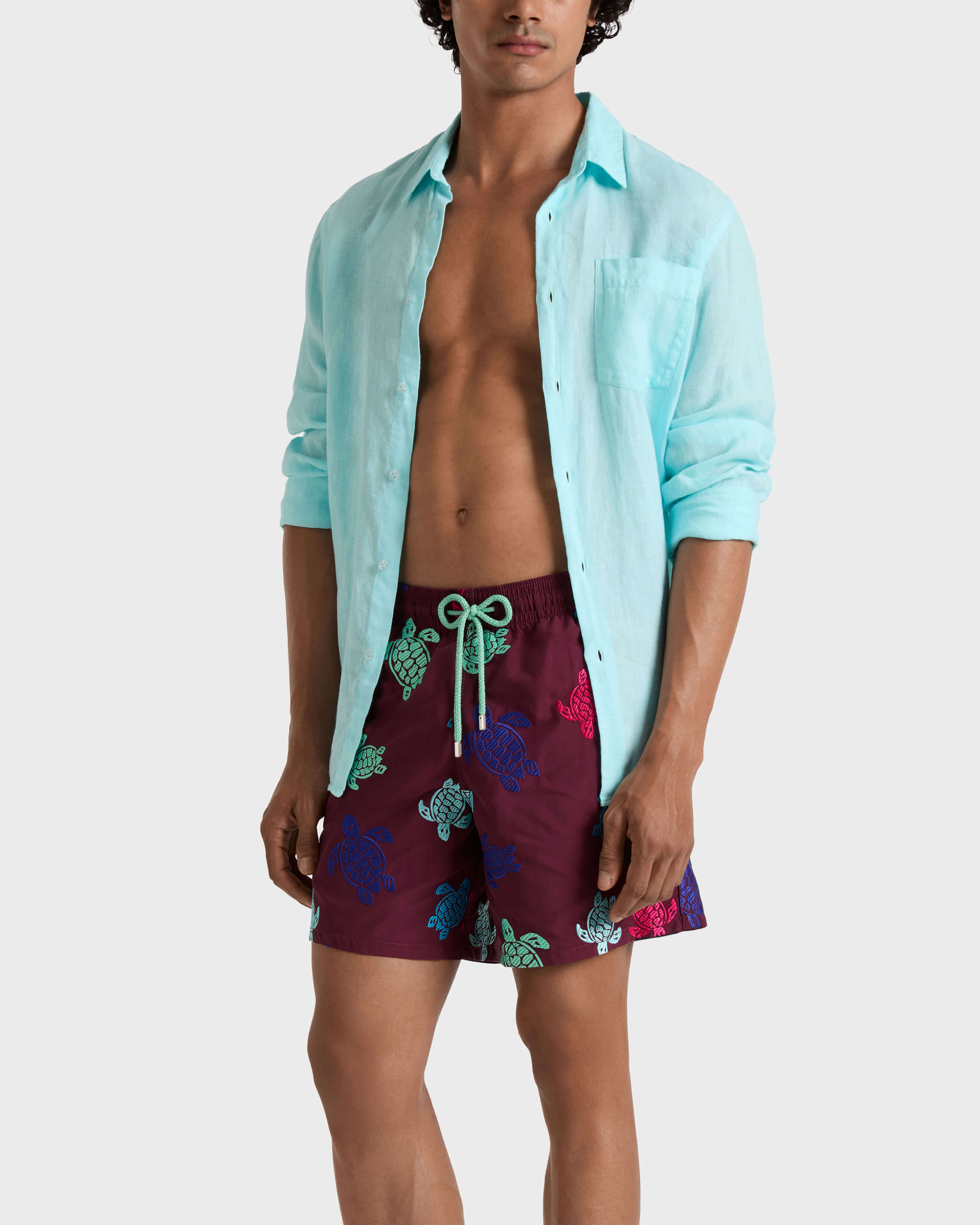 Men Embroidered Swim Shorts Ronde des Tortues - Limited Edition BACCHUS frontworn view