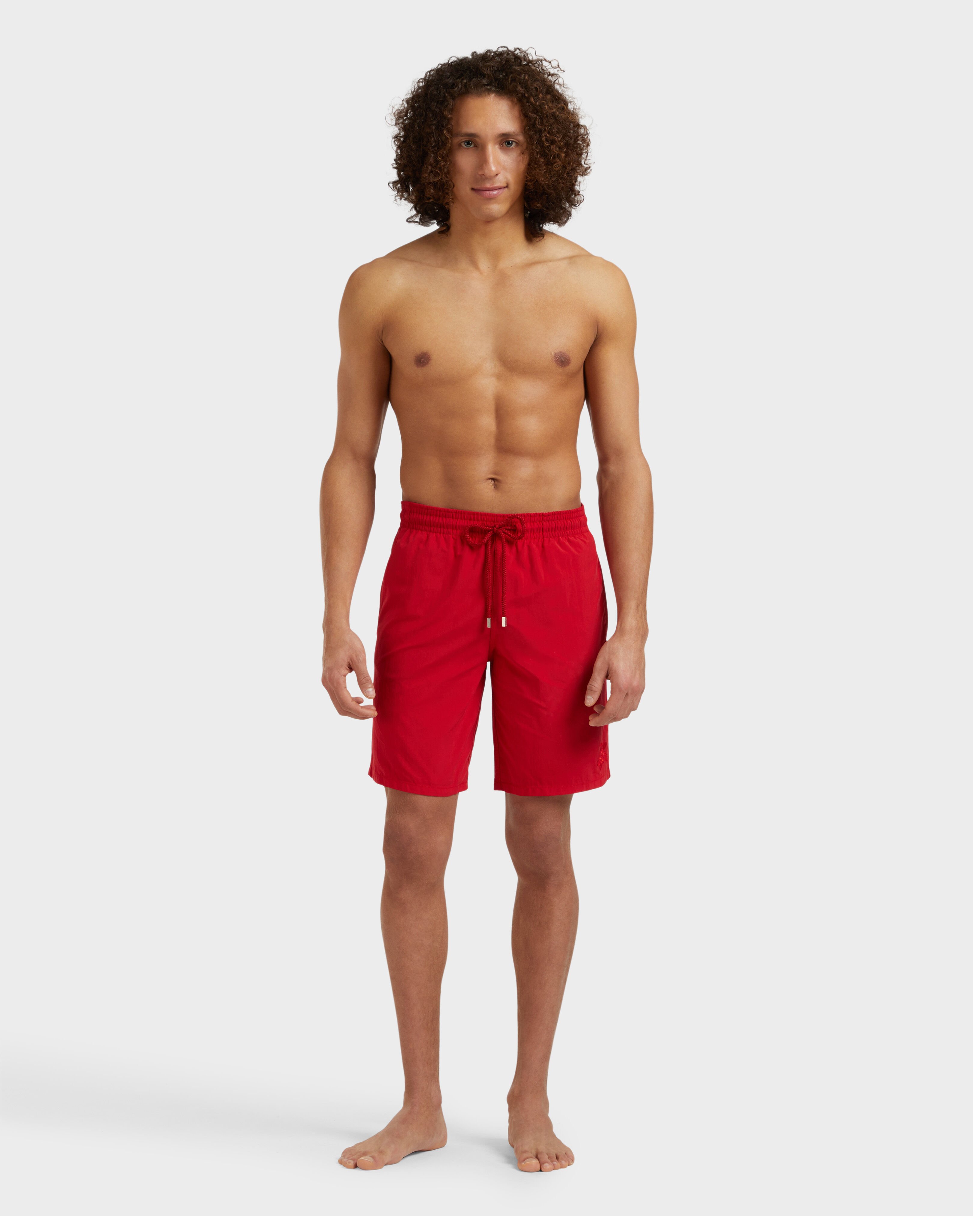 Men Long Swim Shorts Water-reactive Ronde des Tortues LIPSTICK frontworn view
