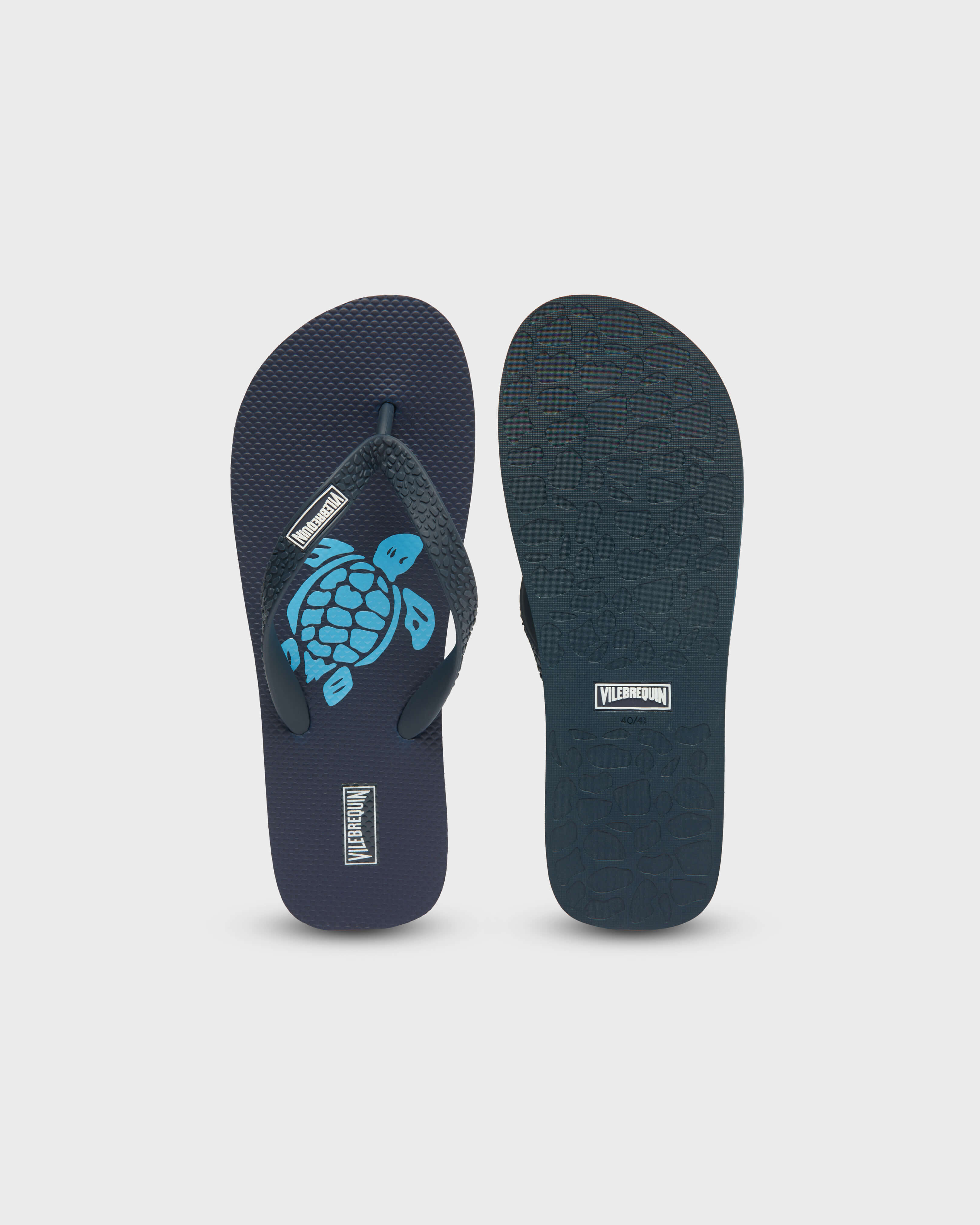 Men Beach Flip Flops Turtle BLUE TOPAZ front view