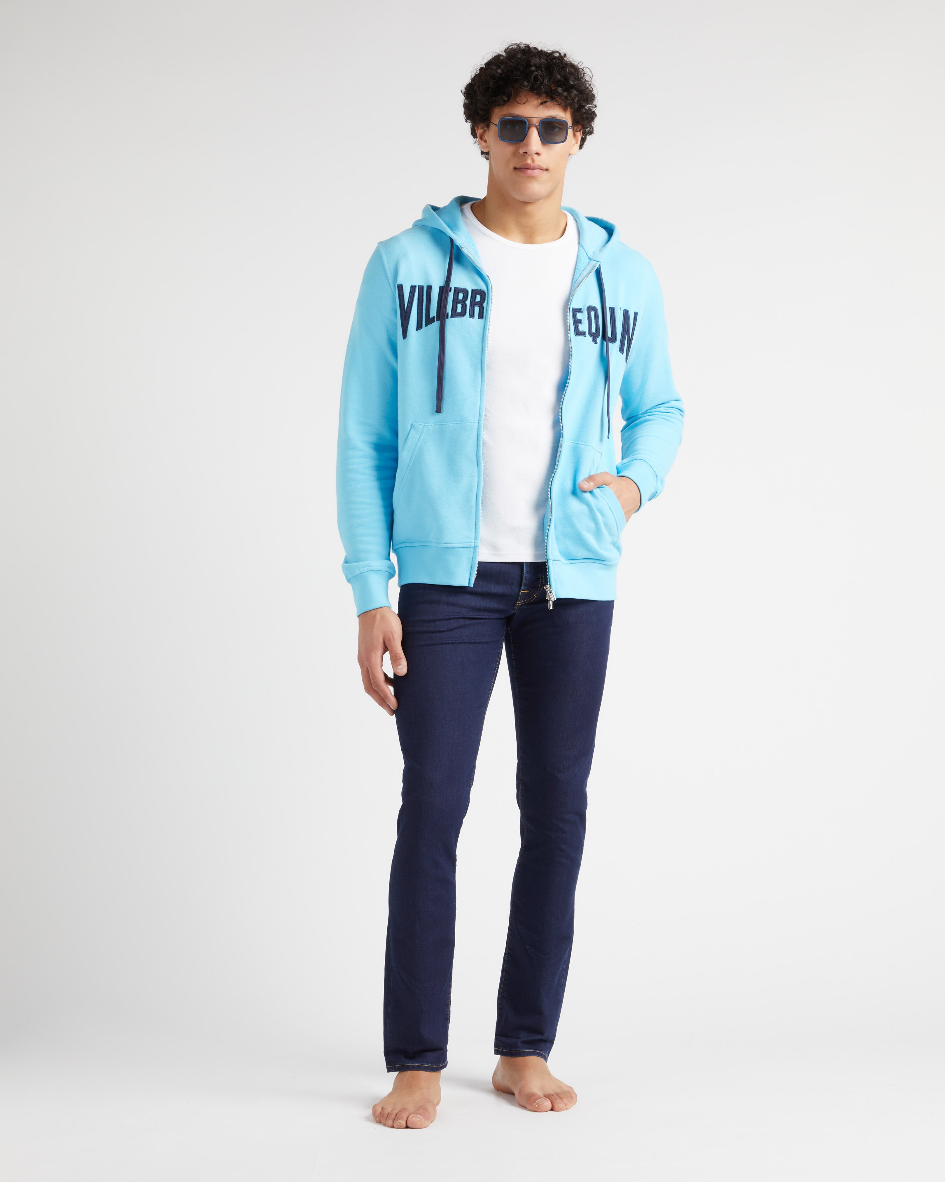 Men Cotton Full Zip Hoodie Sweatshirt Stitched Logo SANTORINI supp1 view