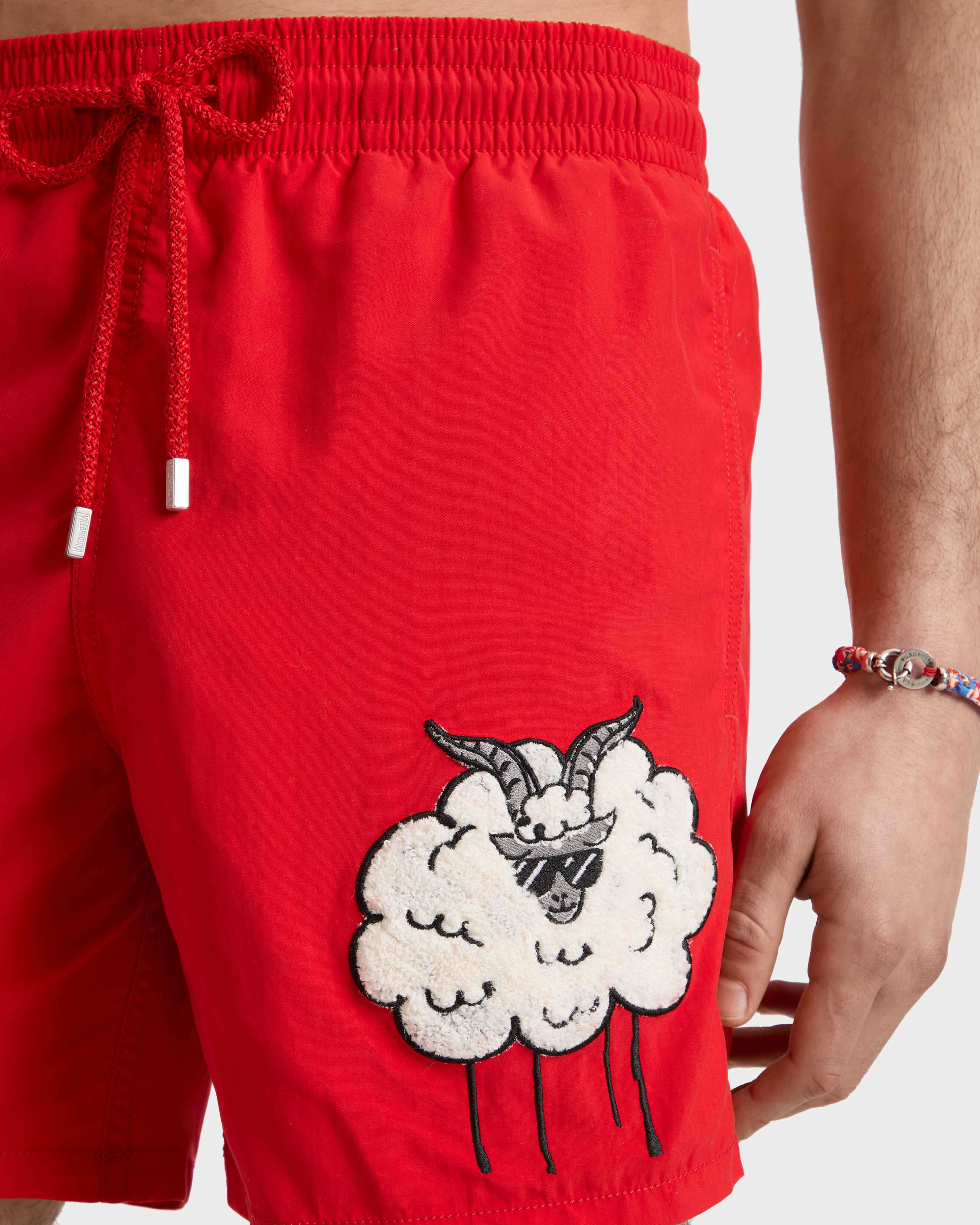 Men Embroidered Swim Shorts Year of the Goat POPPY RED supp1 view