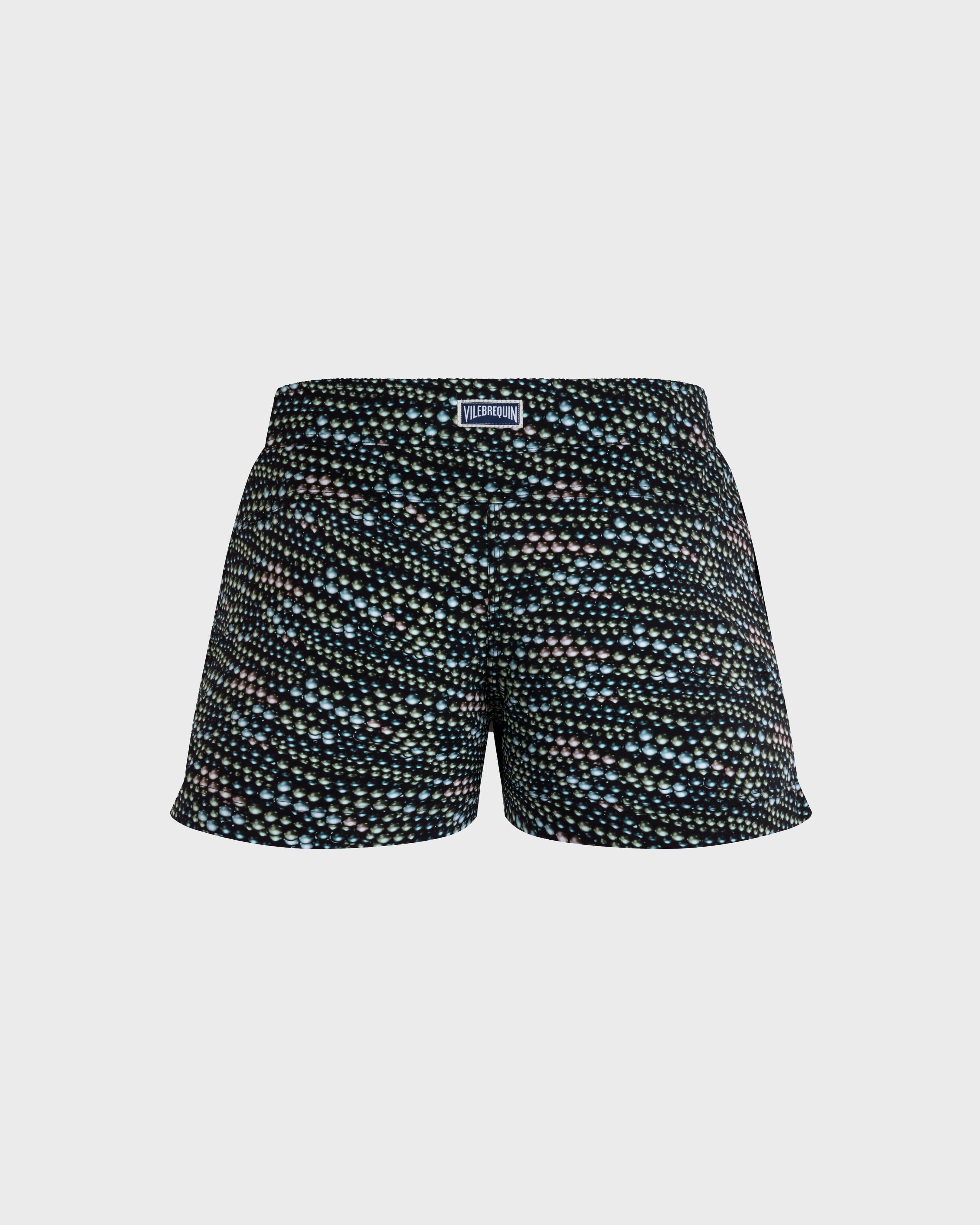 Women Stretch Flat Belt Swim Shorts Pearl BLACK back view
