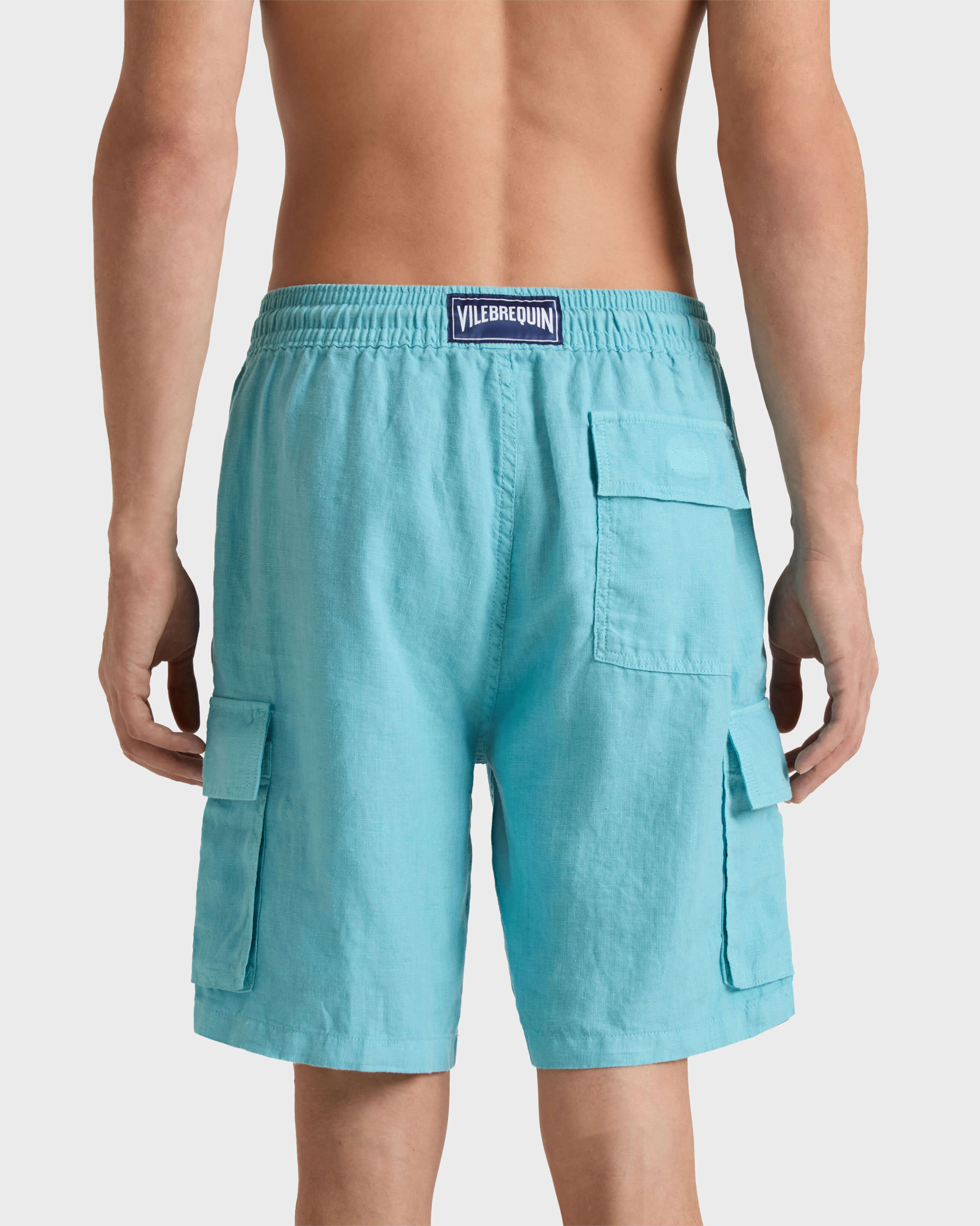 Men Linen Bermuda Shorts Cargo Pockets PONDICHERY backworn view
