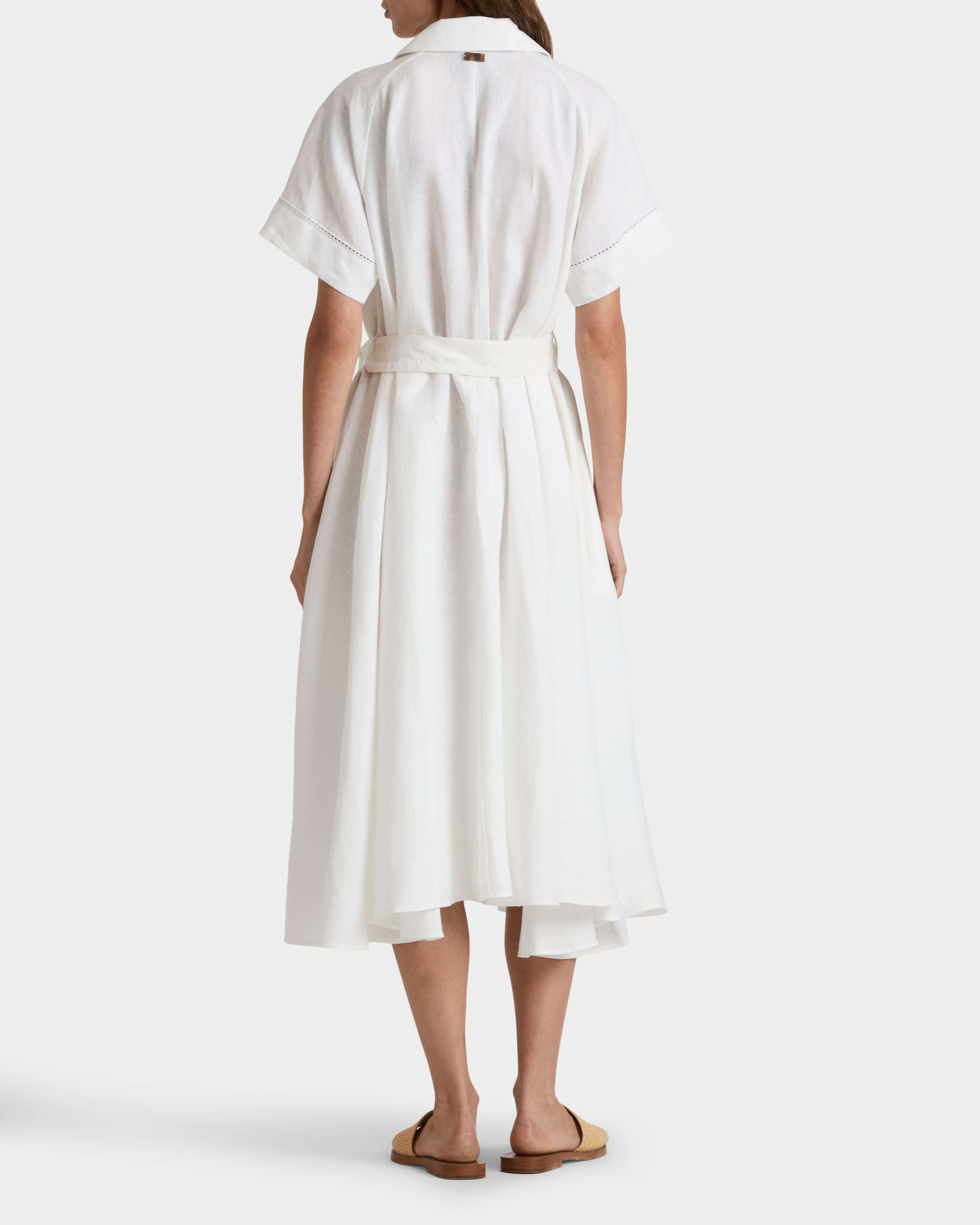 Langes Solid Leinen-Hemdkleid für Damen WEISS backworn view