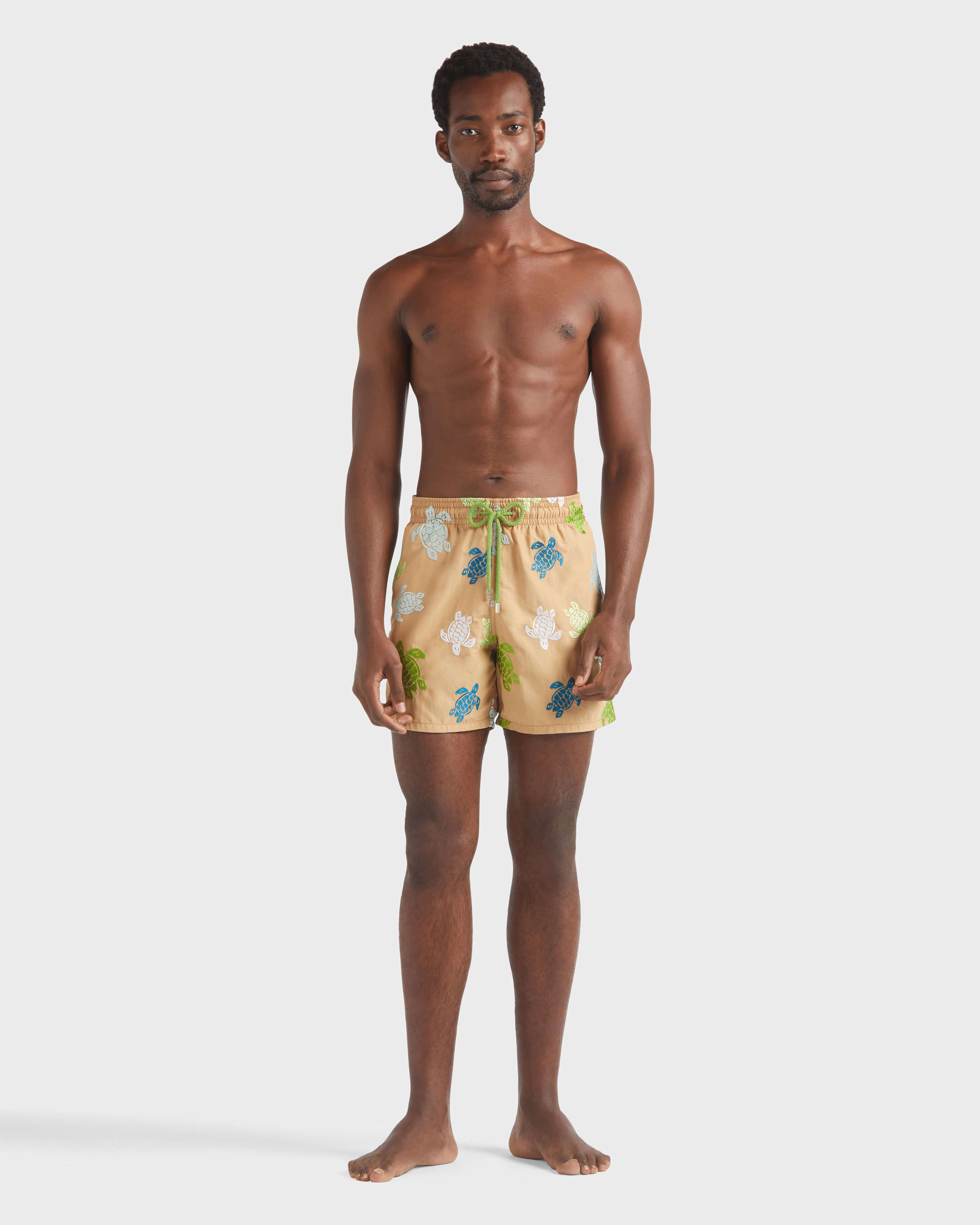 Men Swim Shorts Embroidered Tortue Multicolore - Limited Edition MOCHA frontworn view