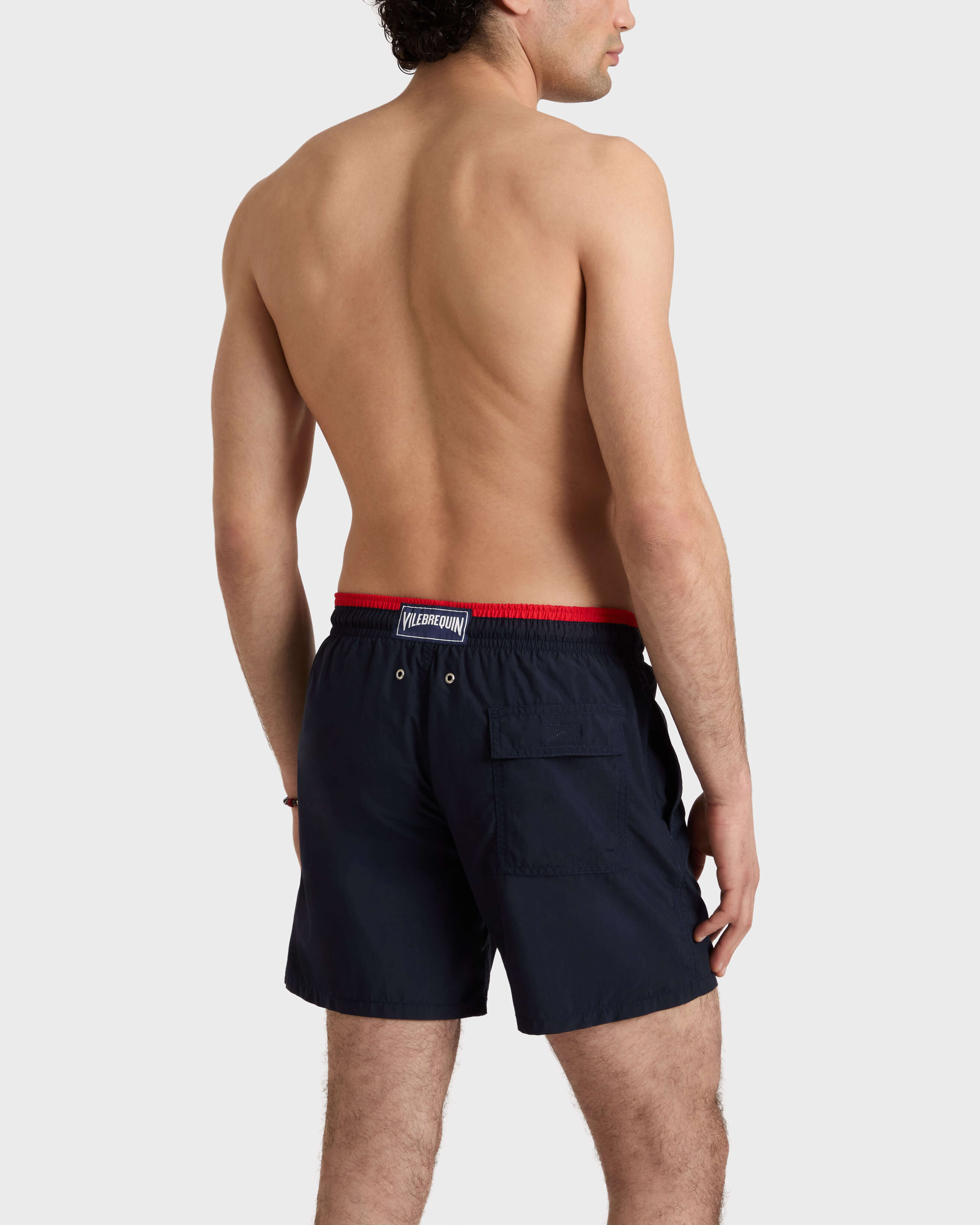 Men Swim Shorts Bicolor NAVY / RED backworn view
